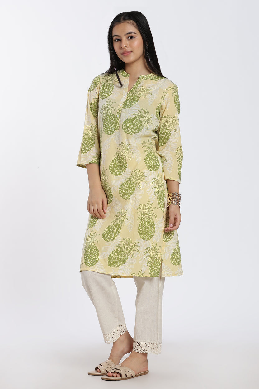 Yellow Tropical Regular Fit Kurta For Women - Image 4