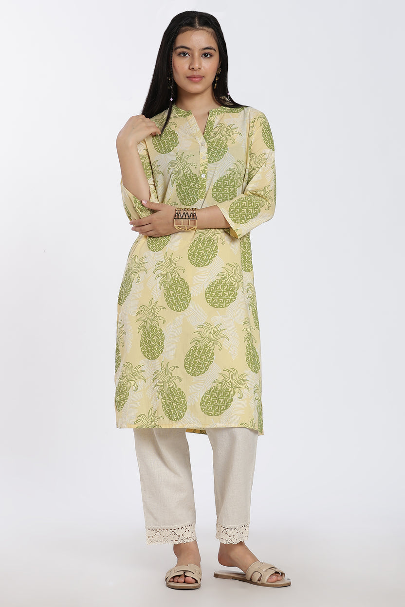 Yellow Tropical Regular Fit Kurta For Women - Image 6