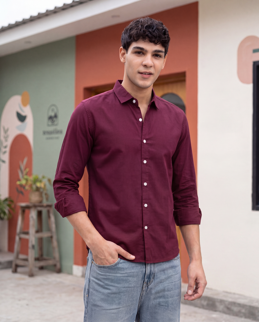 Maroon Cotton Regular Fit Shirt For Men - Image 1