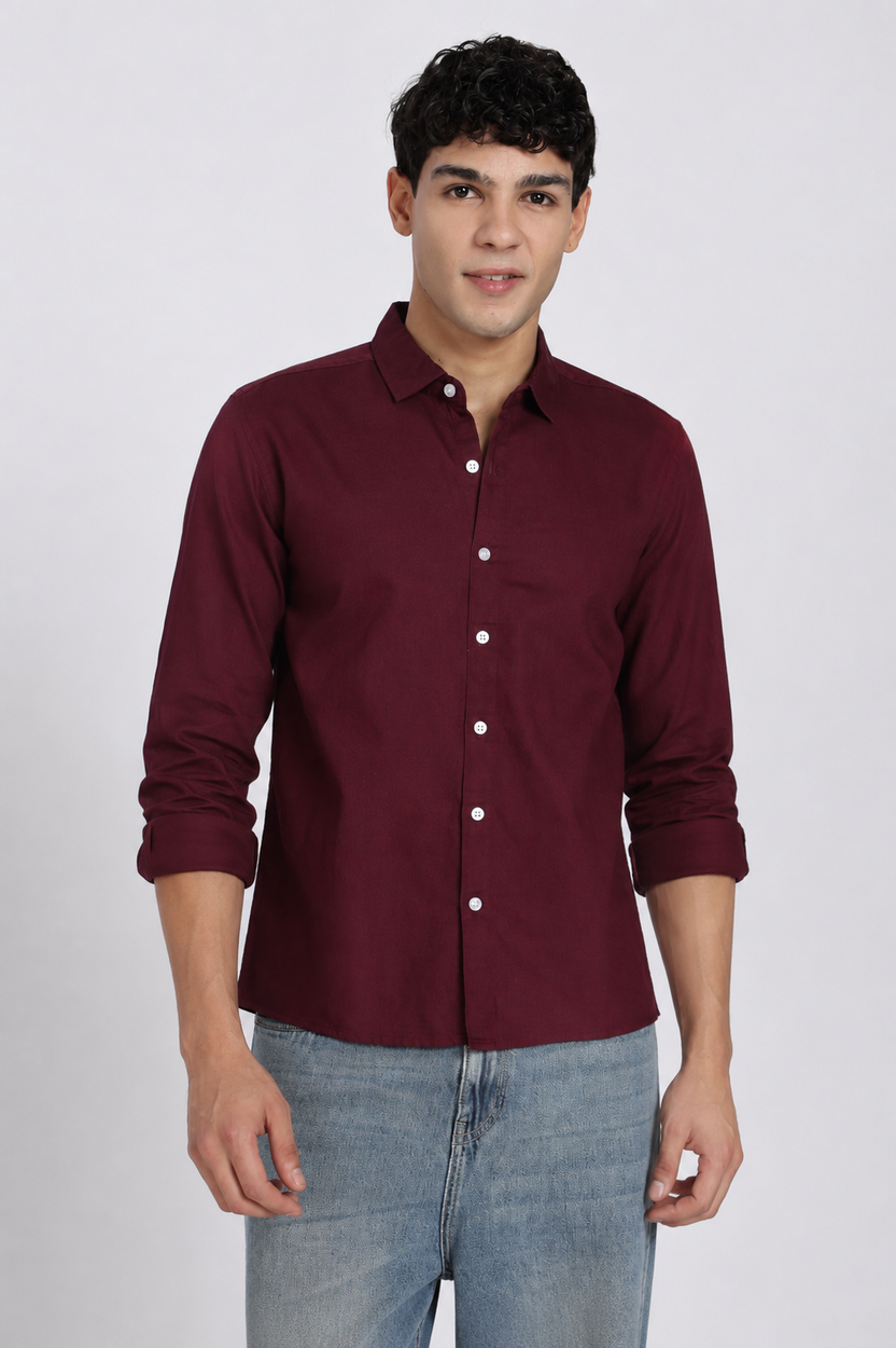 Maroon Cotton Regular Fit Shirt For Men - Image 2