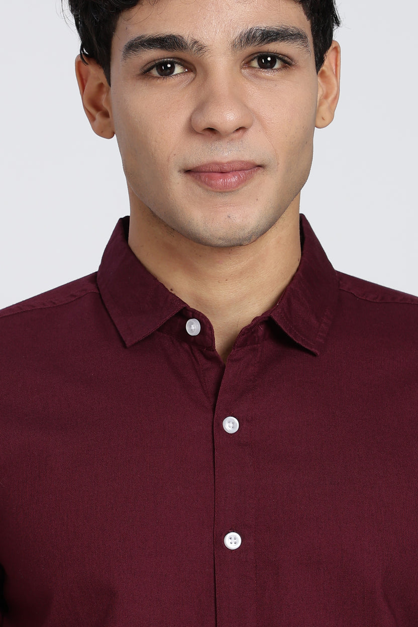 Maroon Cotton Regular Fit Shirt For Men - Image 3