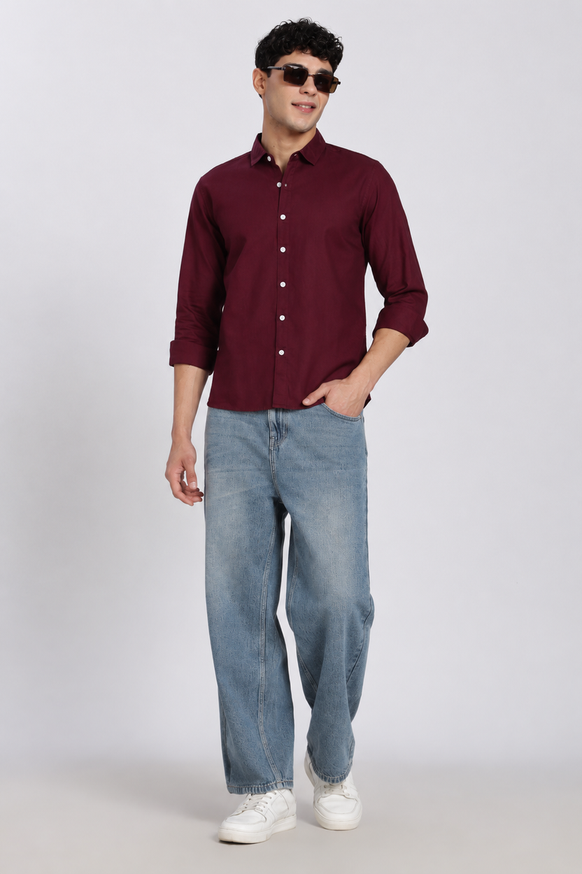 Maroon Cotton Regular Fit Shirt For Men - Image 6