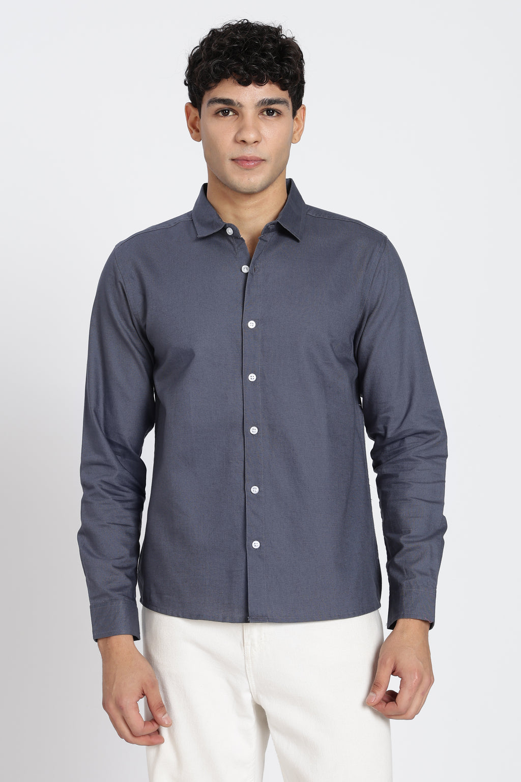 Grey Cotton Regular Fit Shirt for Men - Image 2