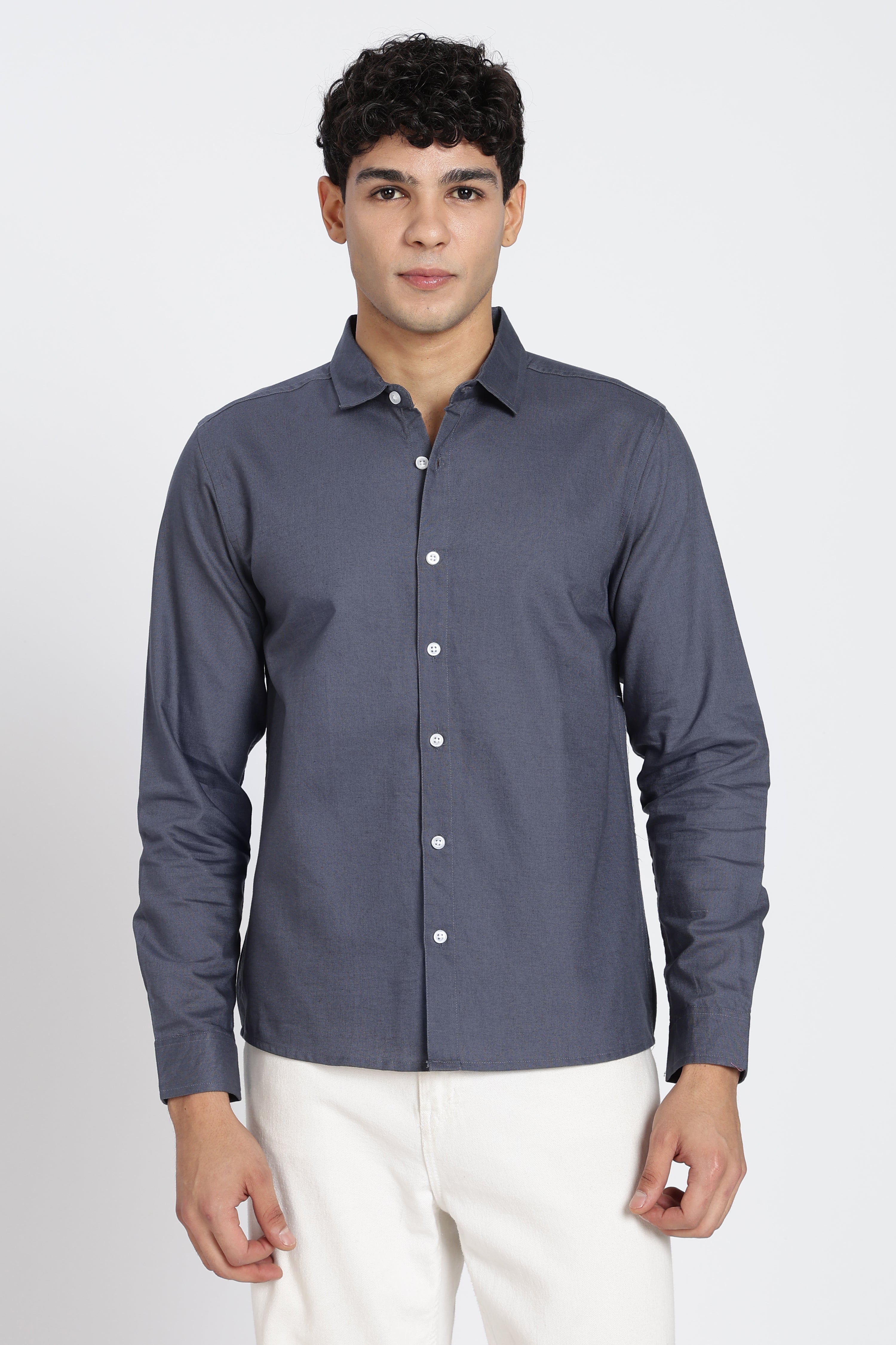 Grey Cotton Regular Fit Shirt for Men - Image 2