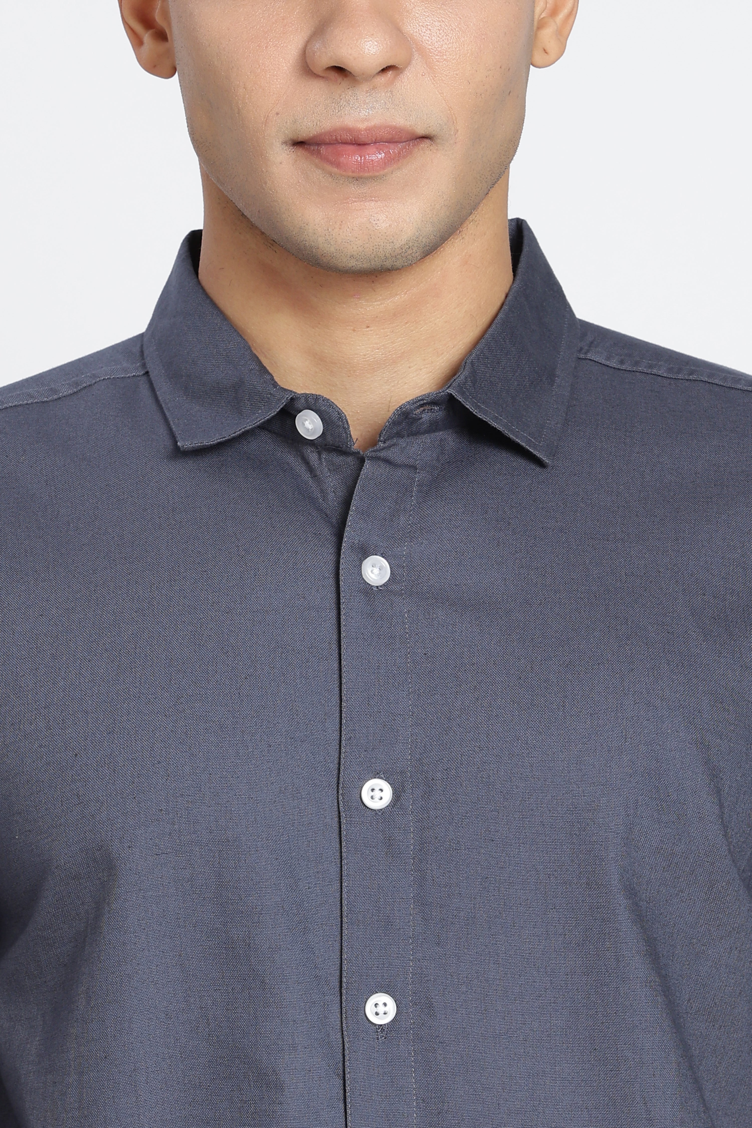 Grey Cotton Regular Fit Shirt for Men - Image 3