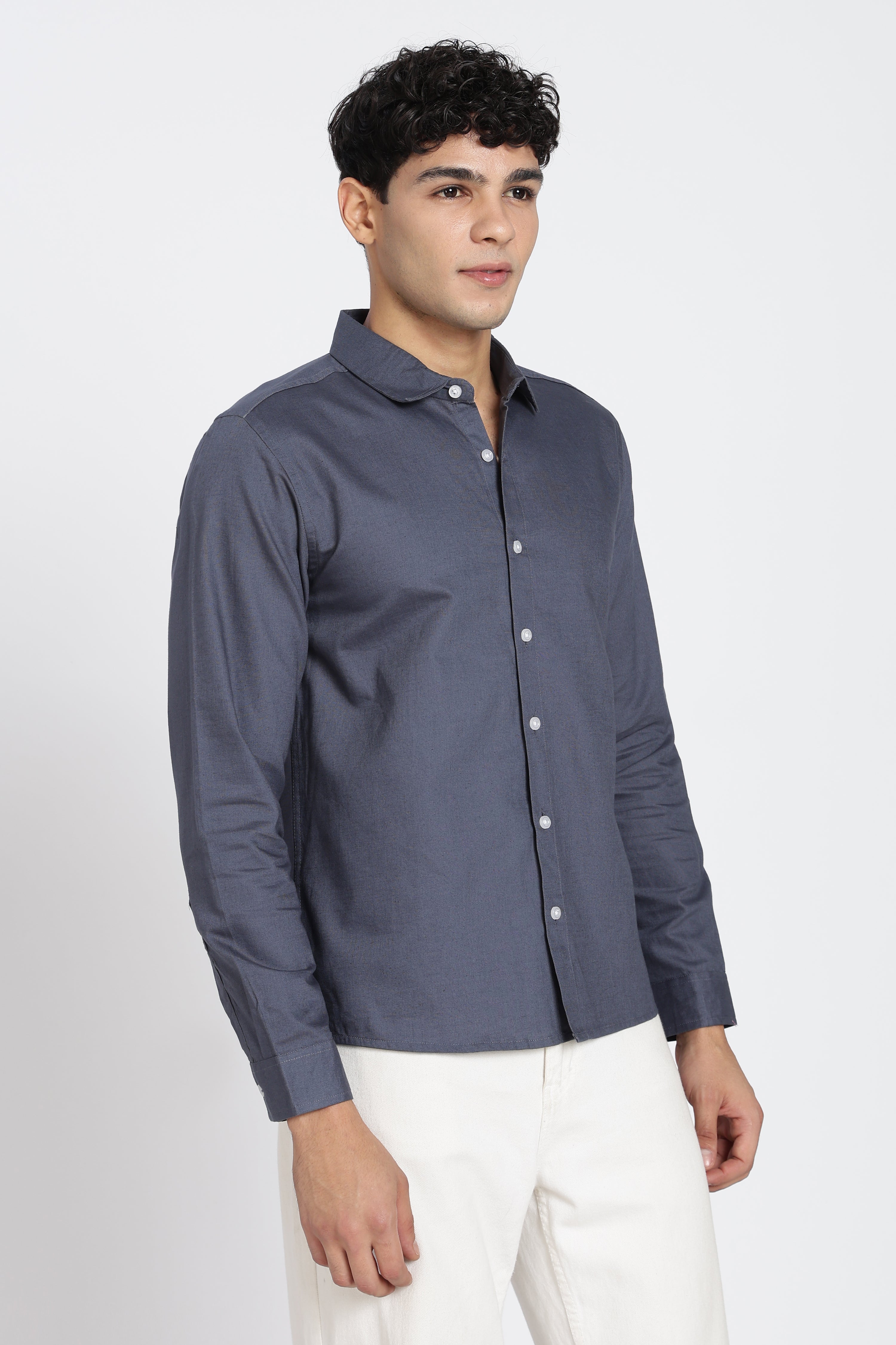 Grey Cotton Regular Fit Shirt for Men - Image 4