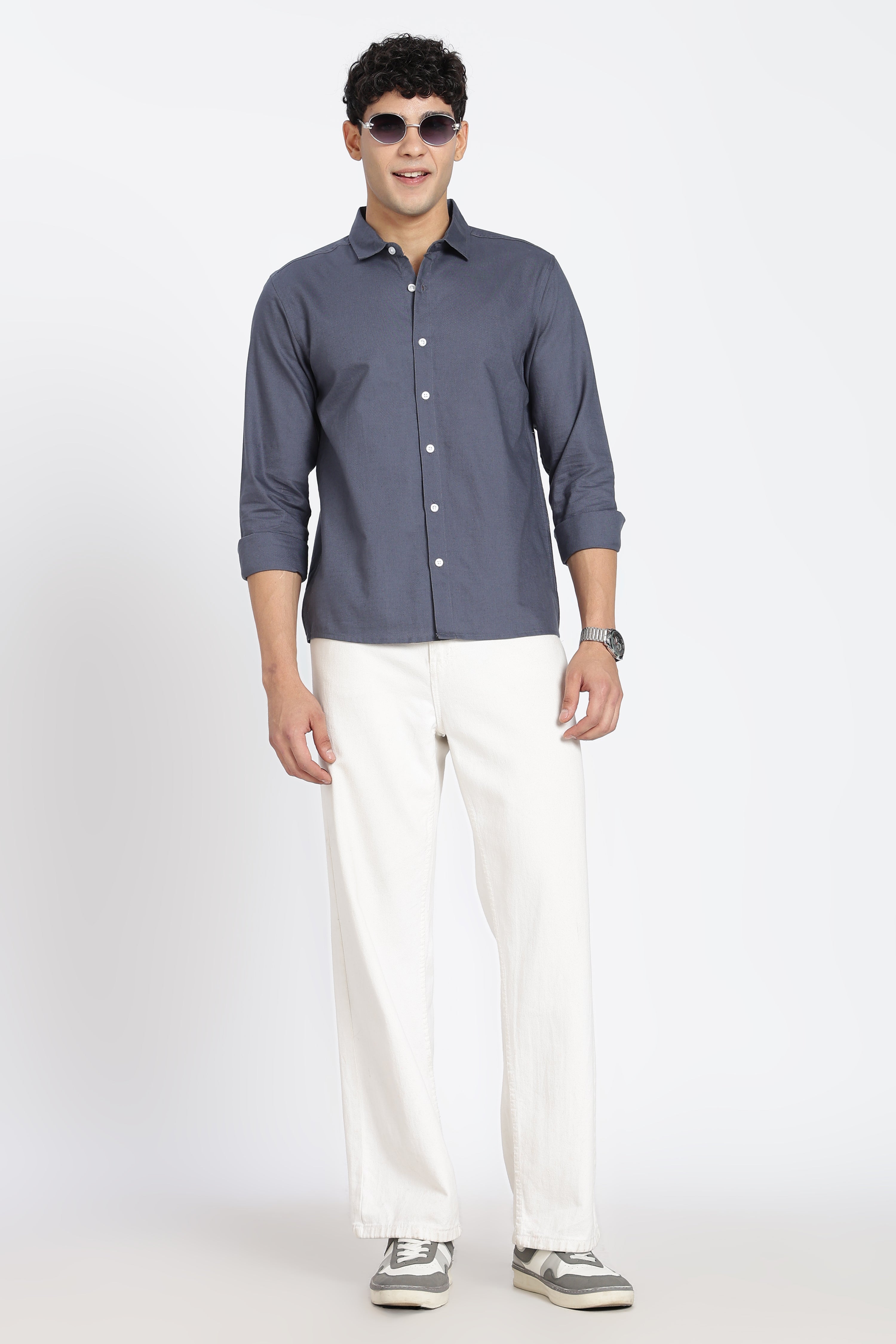 Grey Cotton Regular Fit Shirt for Men - Image 6
