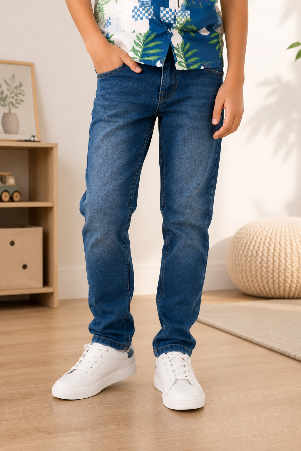 Blue Solid Slim Fit Jeans for Tweens Boys - Image 1