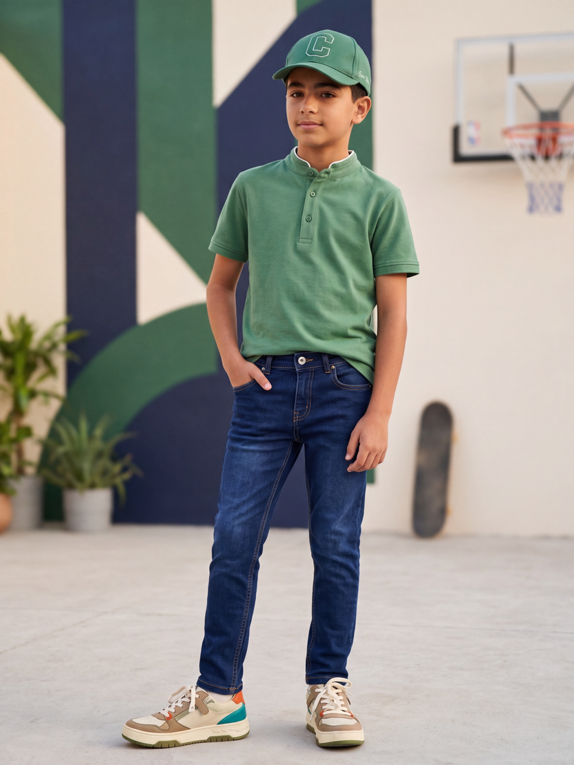 Navy Solid Regular Fit Jeans for Boys - Image 1