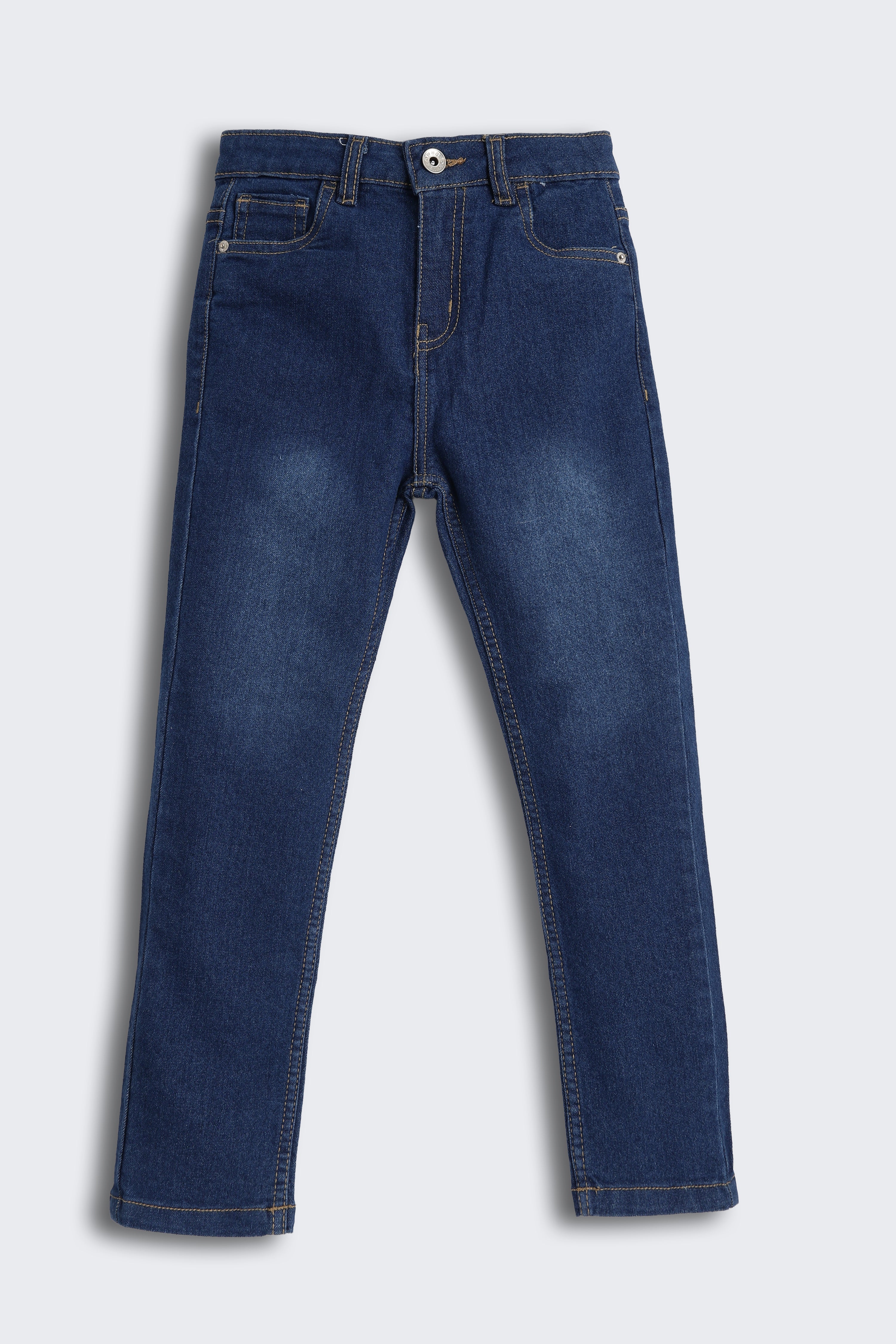 Navy Solid Regular Fit Jeans for Boys - Image 2
