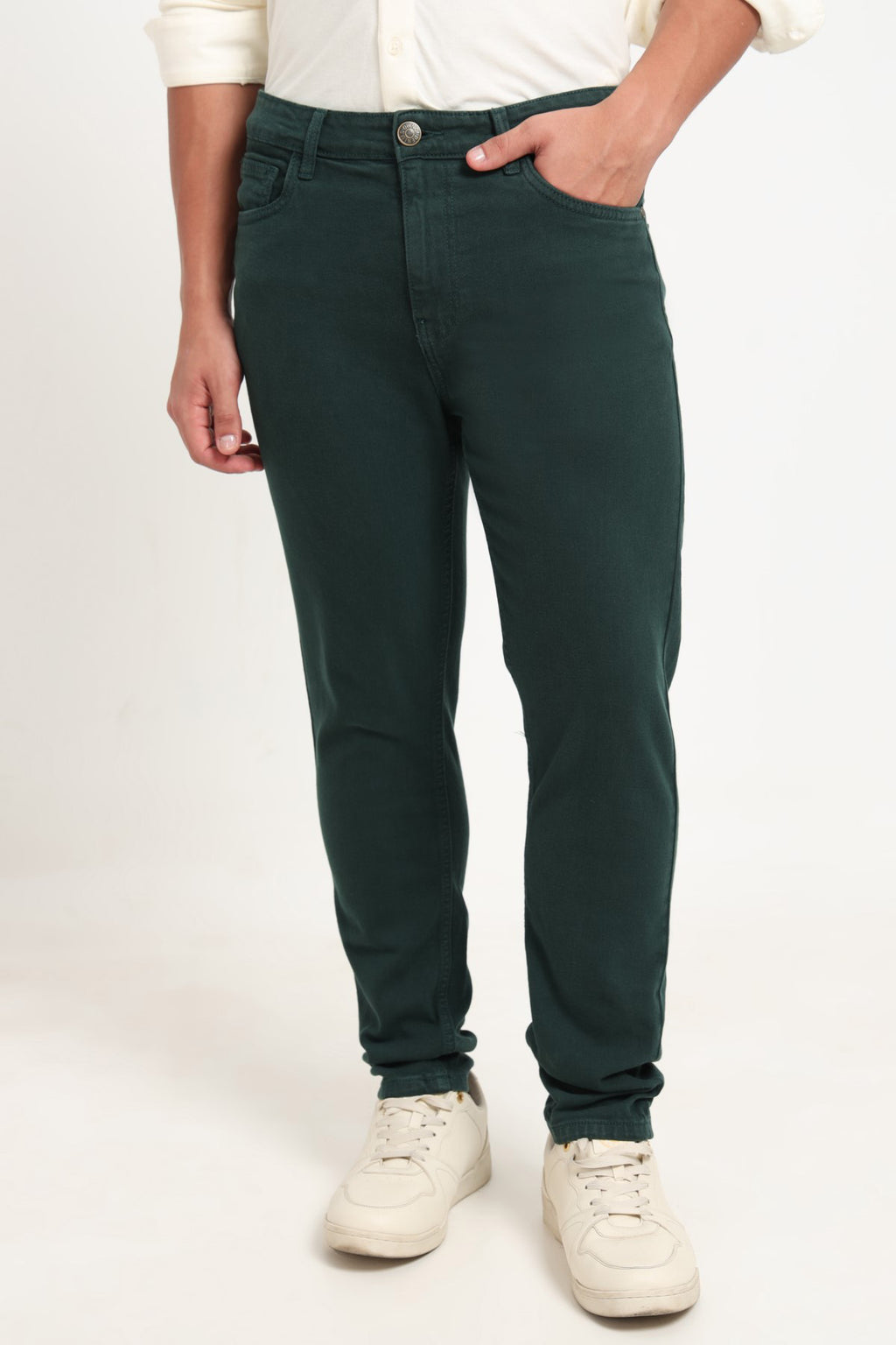 Green Solid Slim Fit Jeans for Men - Image 2