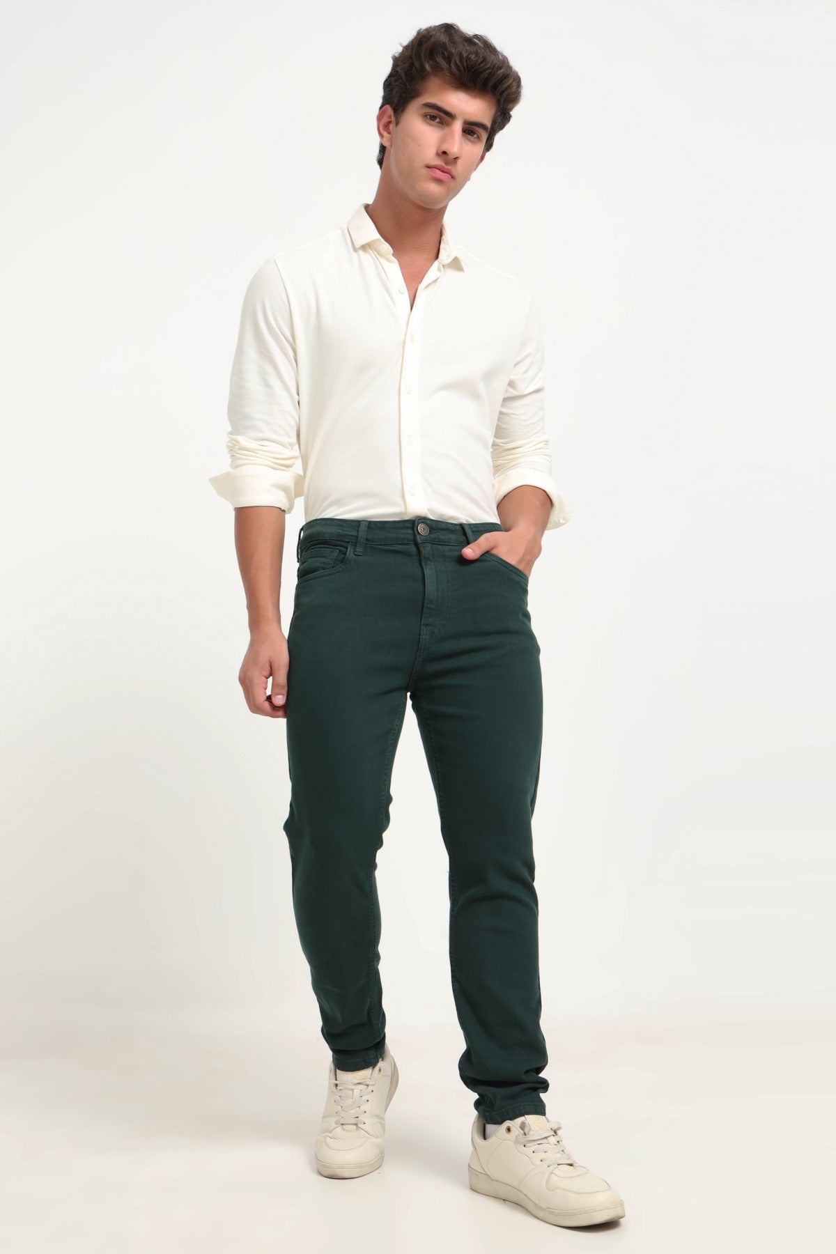 Green Solid Slim Fit Jeans for Men - Image 6