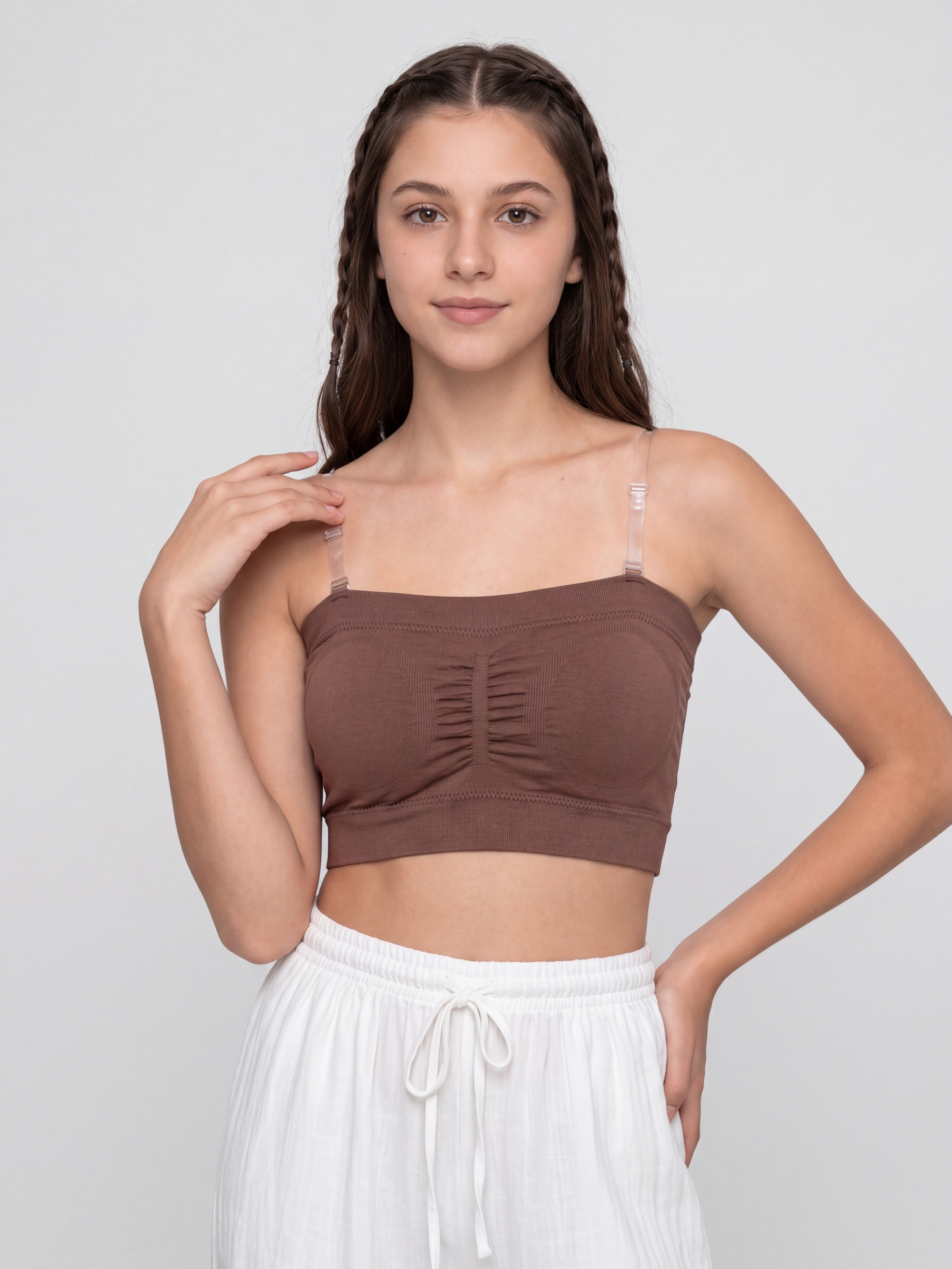 Taupe Seamless Strapless Support Tube Bra for Women - Image 2