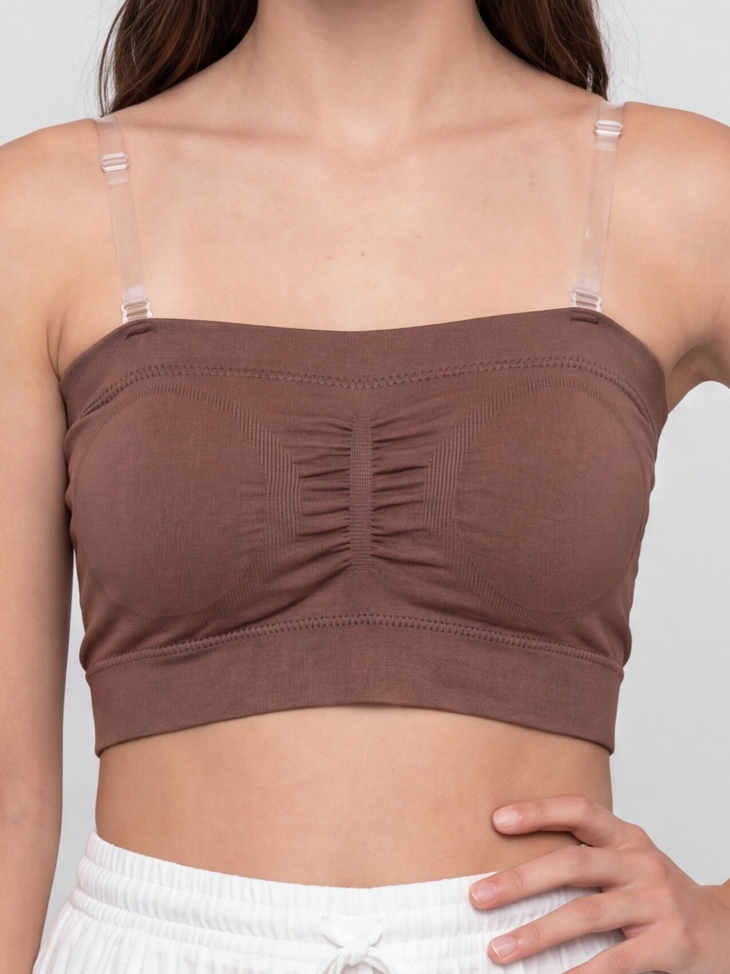 Taupe Seamless Strapless Support Tube Bra for Women - Image 3