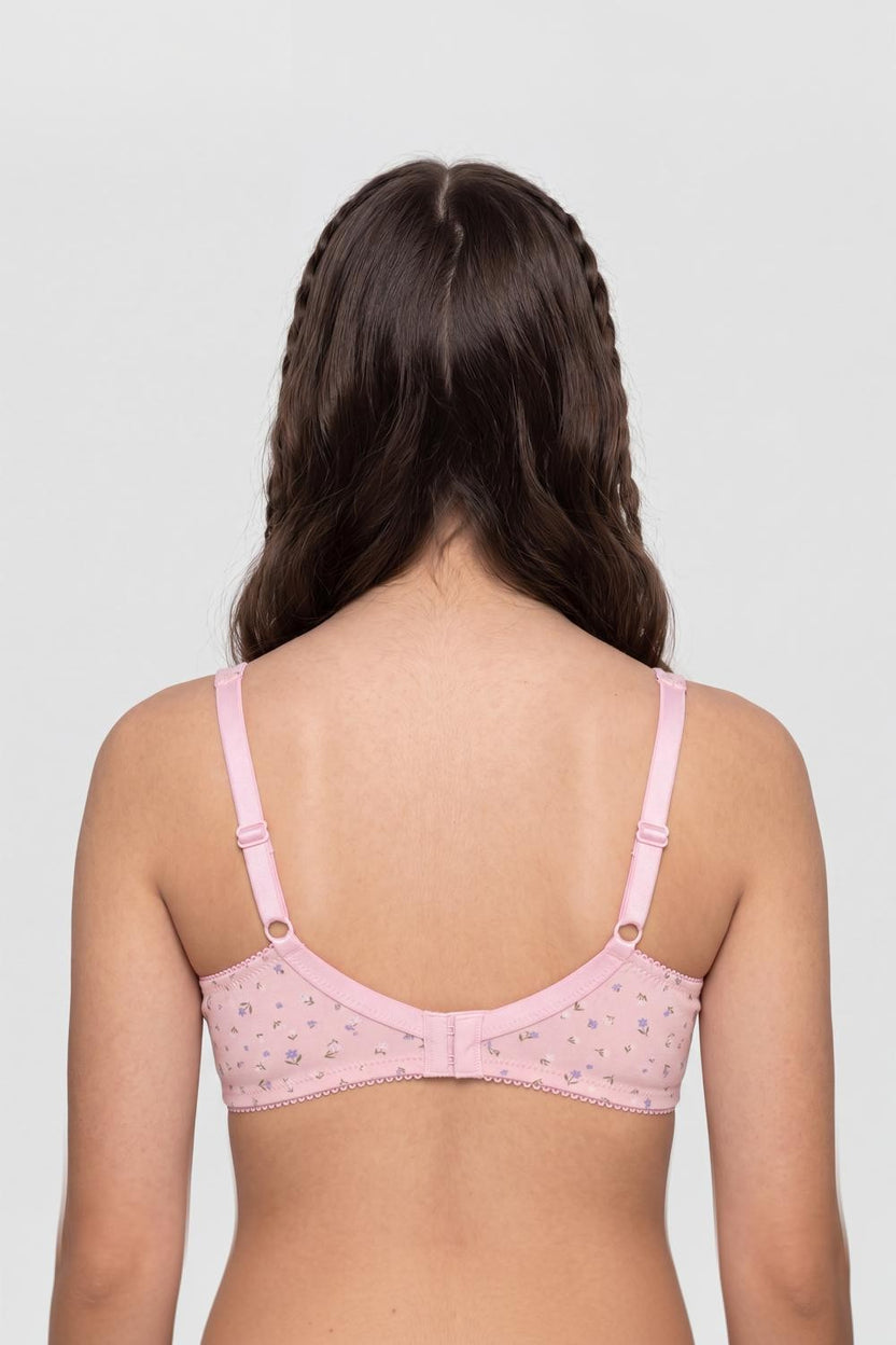 Pink Floral Cotton Blend Bra for Women - Image 5