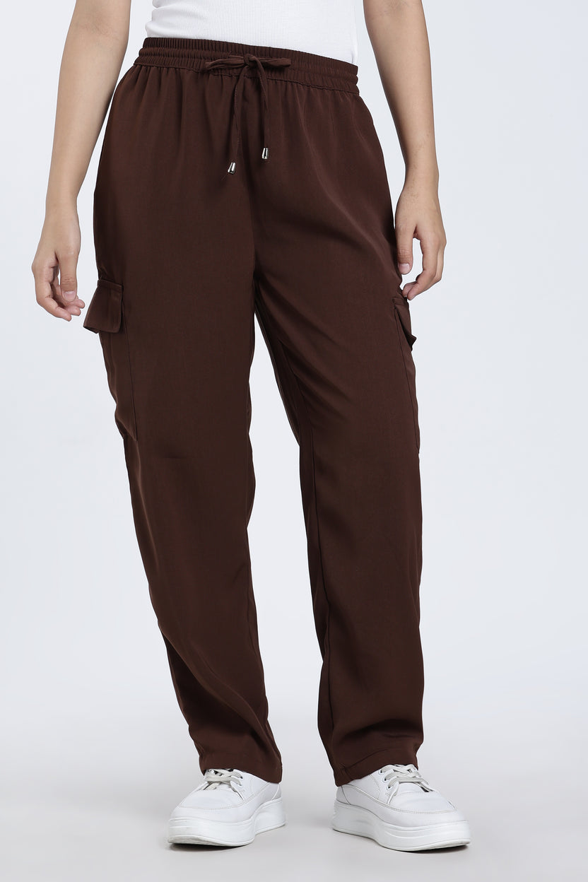 Chocolate 4 Pocketed Regular Fit Cargo Trouser for Women - Image 2