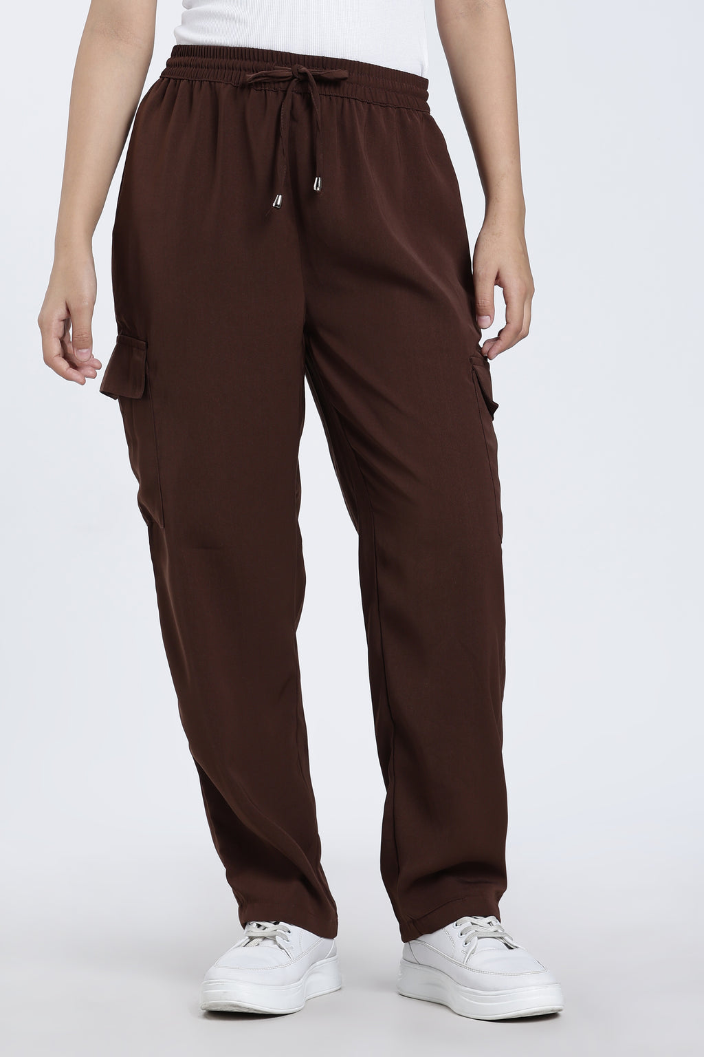 Chocolate 4 Pocketed Regular Fit Cargo Trouser for Women - Image 2