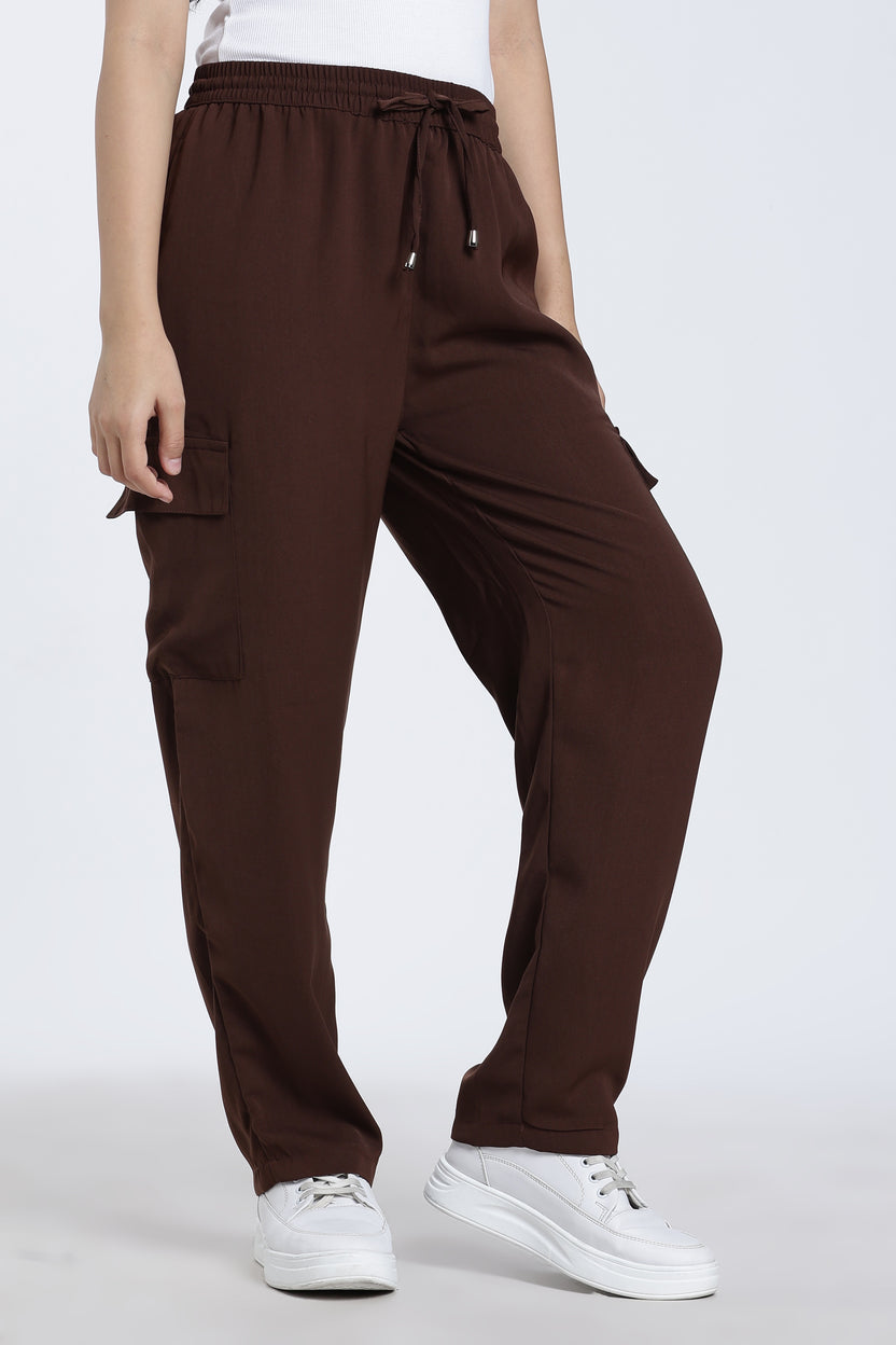 Chocolate 4 Pocketed Regular Fit Cargo Trouser for Women - Image 4