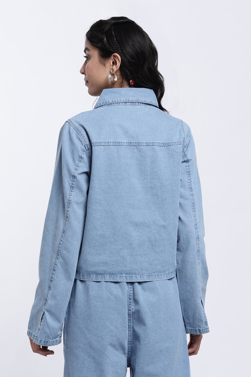 Light Blue Tie Detail Denim Top for Women - Image 5