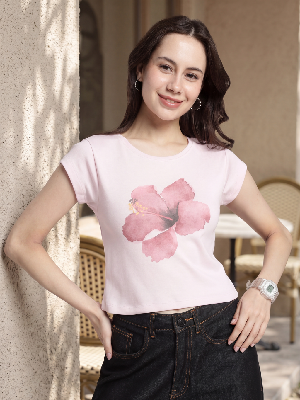 Pink Floral Regular Fit T-Shirt for Women - Image 1