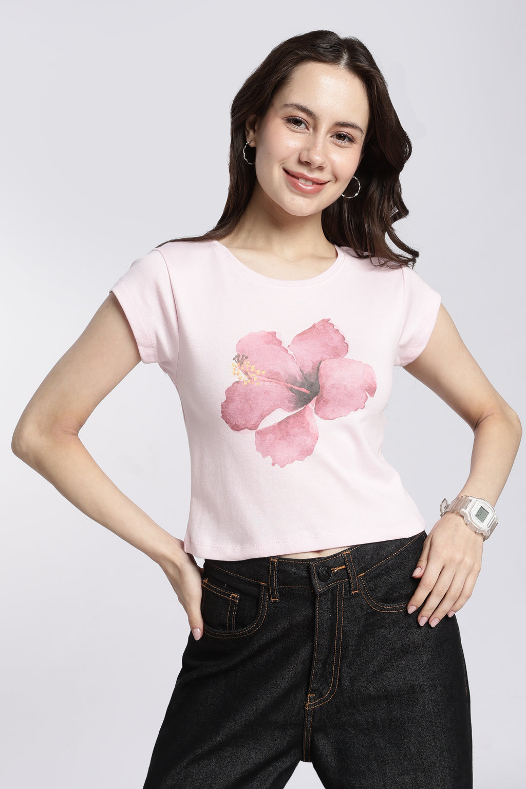 Pink Floral Regular Fit T-Shirt for Women - Image 2