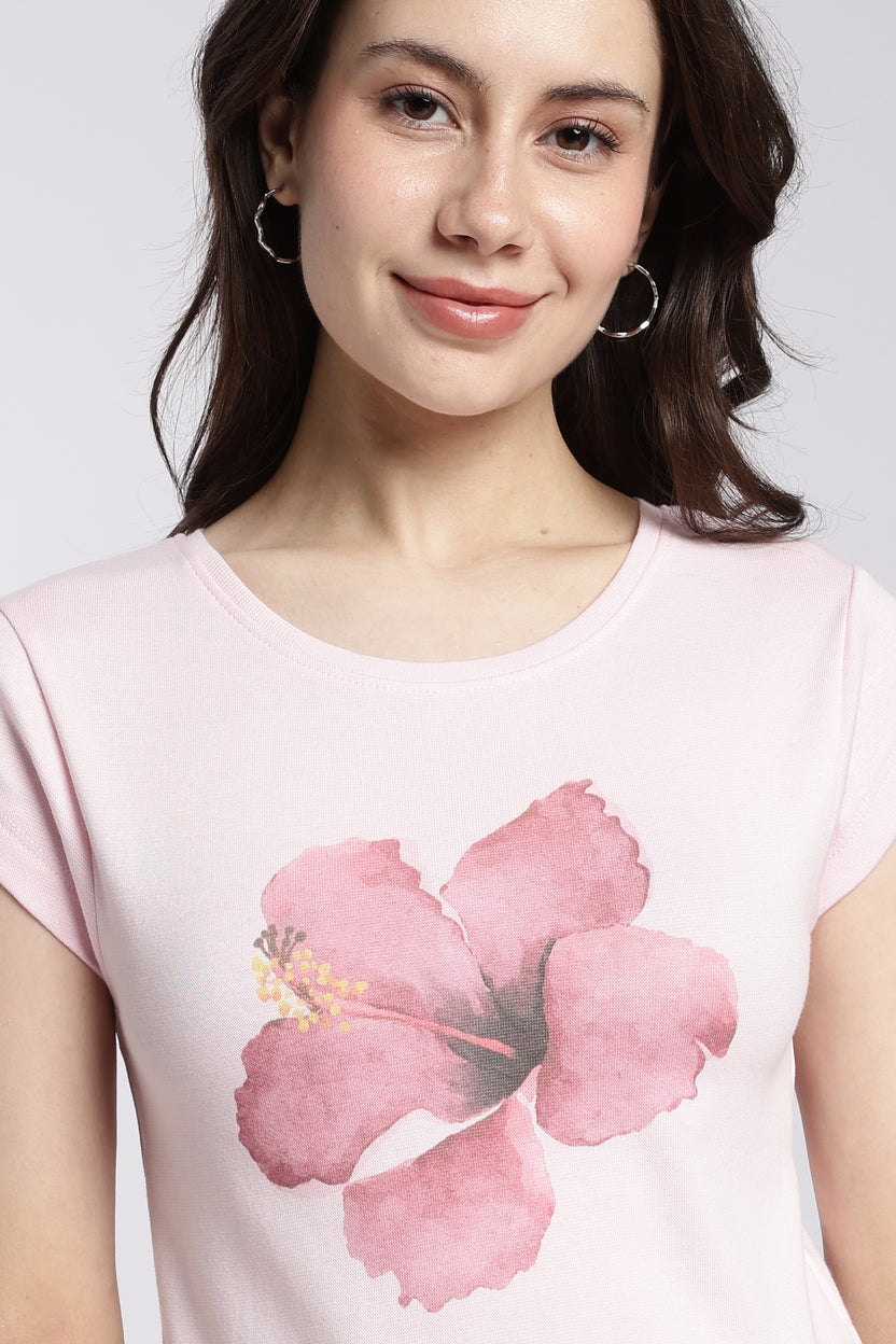 Pink Floral Regular Fit T-Shirt for Women - Image 3
