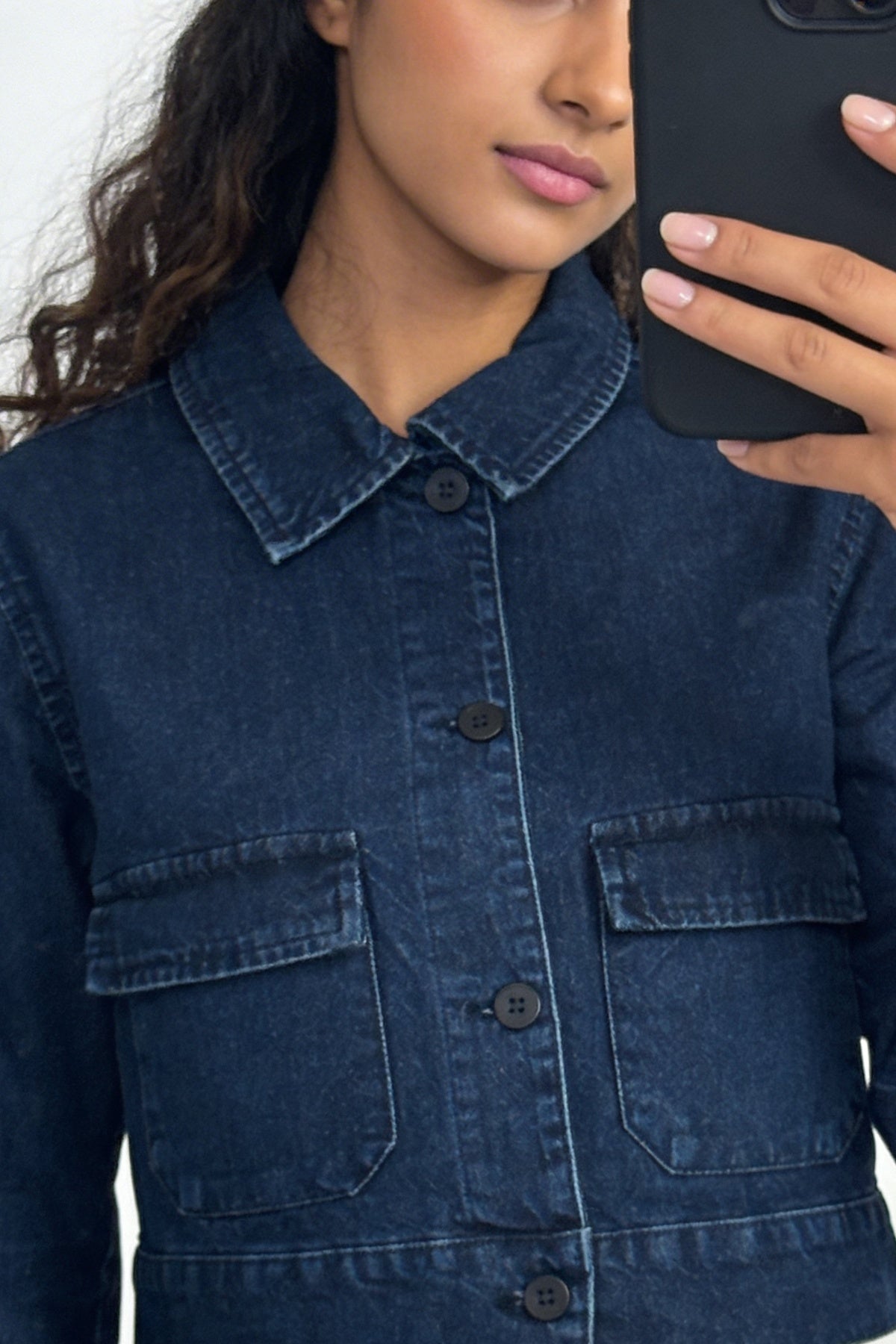 Blue Solid Regular Fit Denim Jacket for Women - Image 3