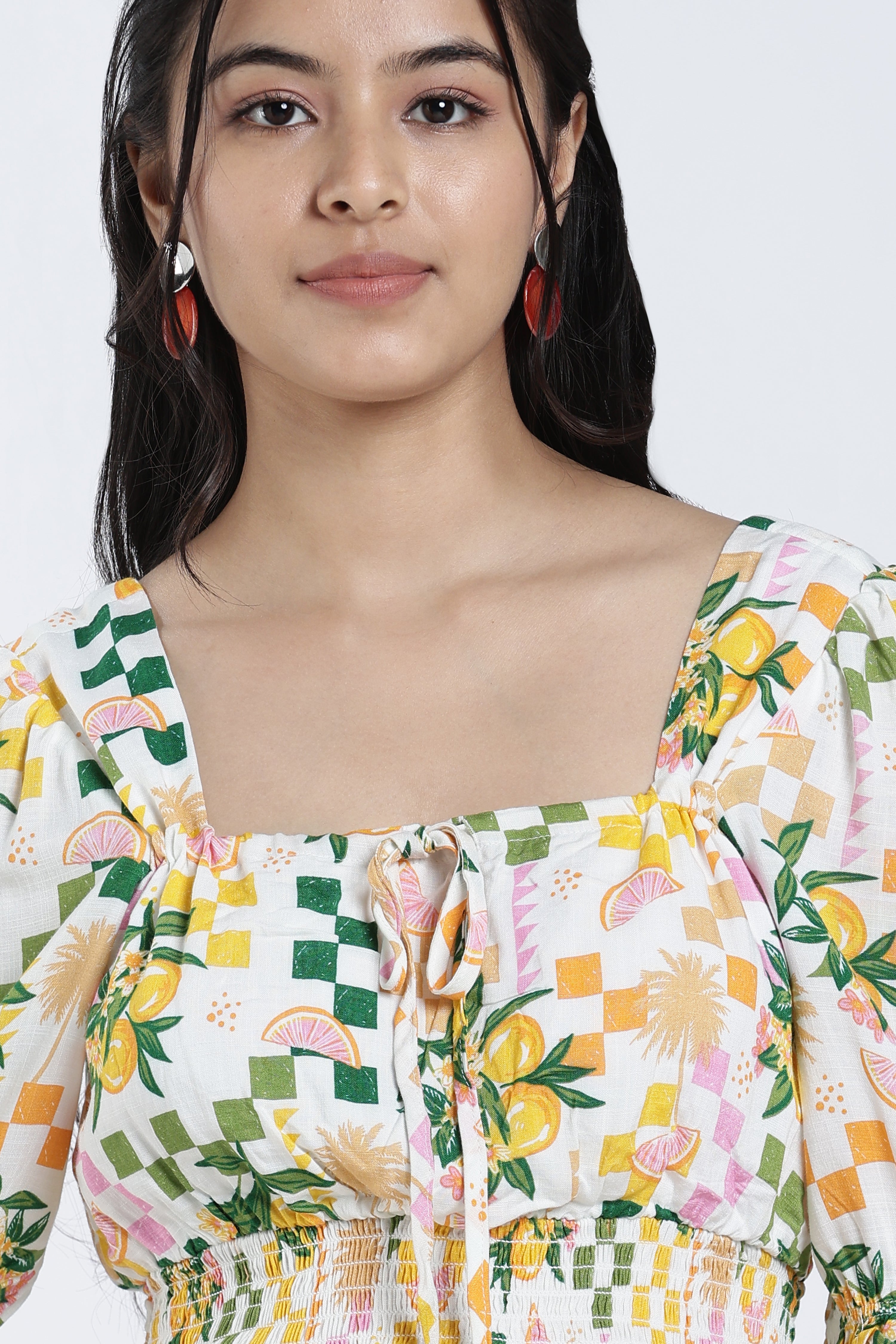 White Shirred Regular Fit Dress for Women - Image 3