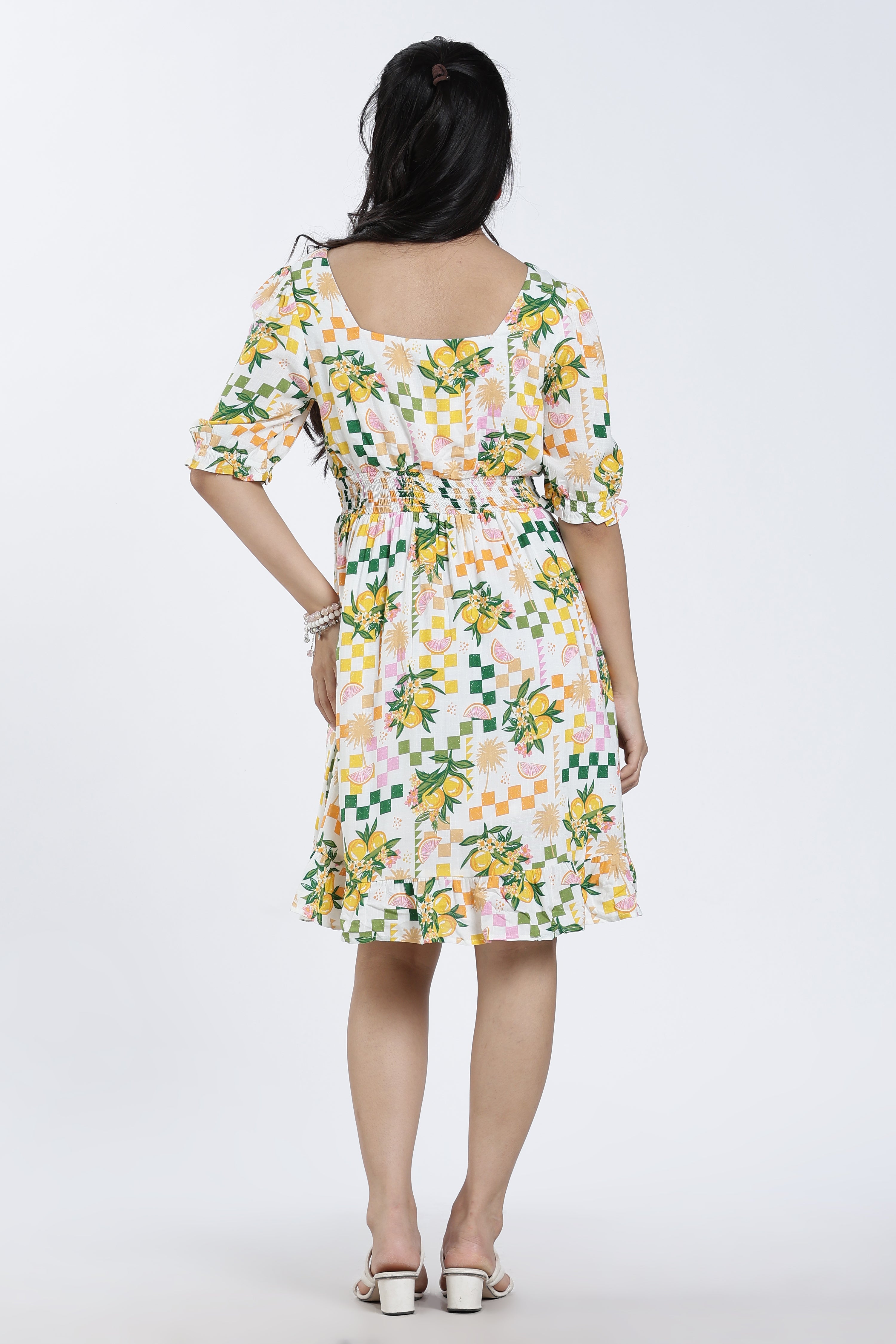 White Shirred Regular Fit Dress for Women - Image 5