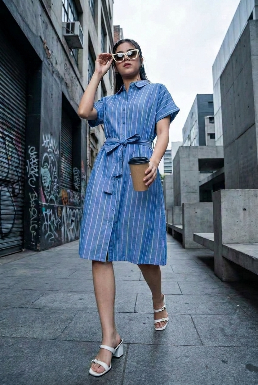 Blue Cotton Regular Fit Dress for Women - Image 1
