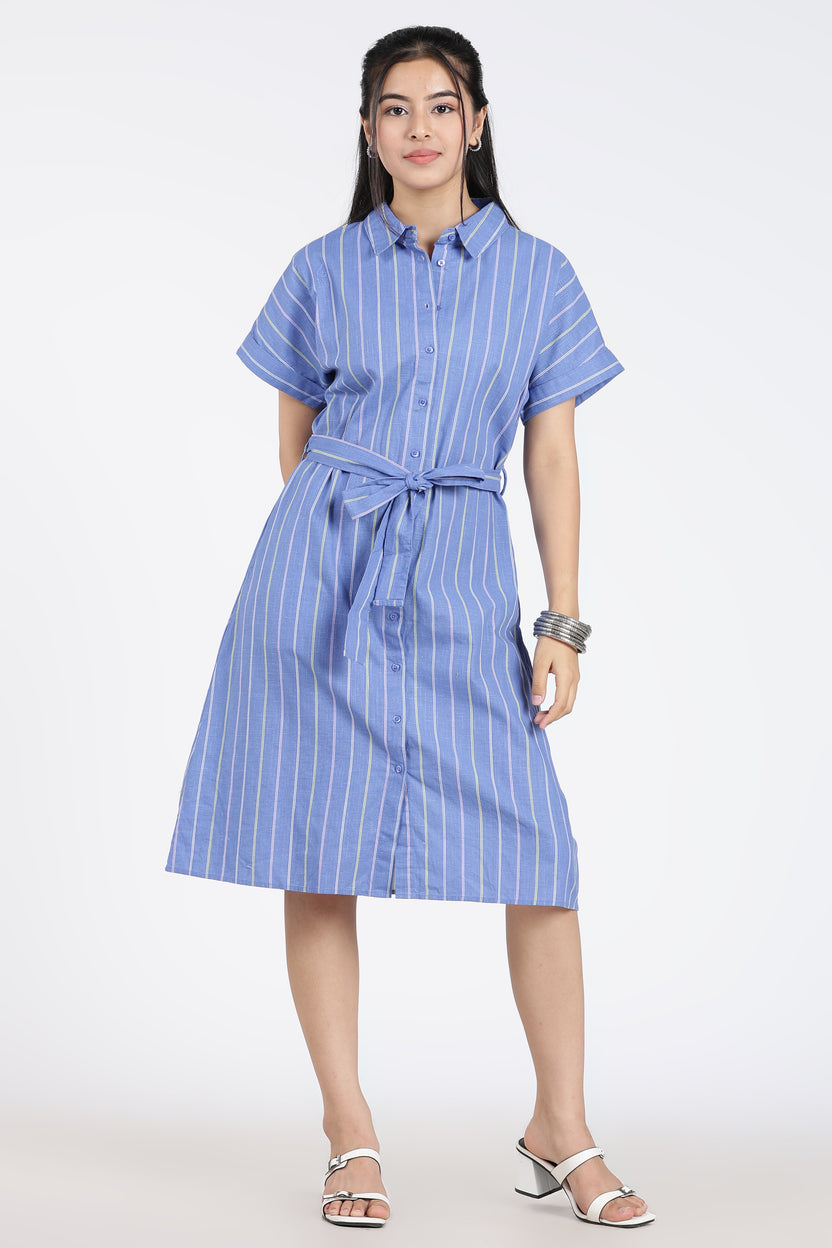 Blue Cotton Regular Fit Dress for Women - Image 2