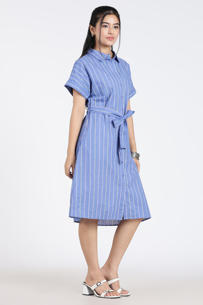 Blue Cotton Regular Fit Dress for Women - Image 4