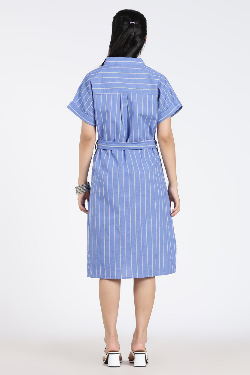 Blue Cotton Regular Fit Dress for Women - Image 5