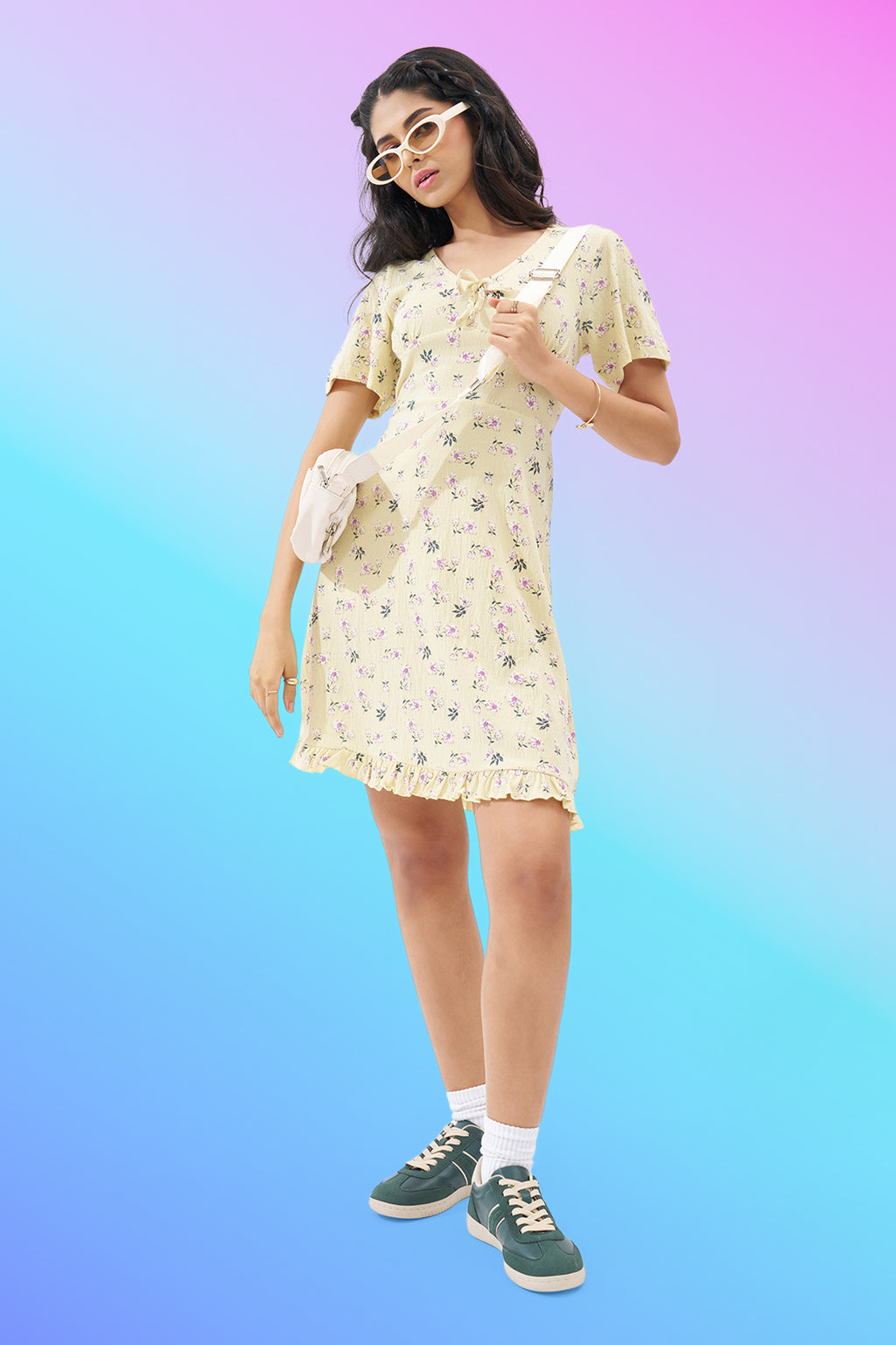 light yellow floral dress Light Yellow Floral Print Dress