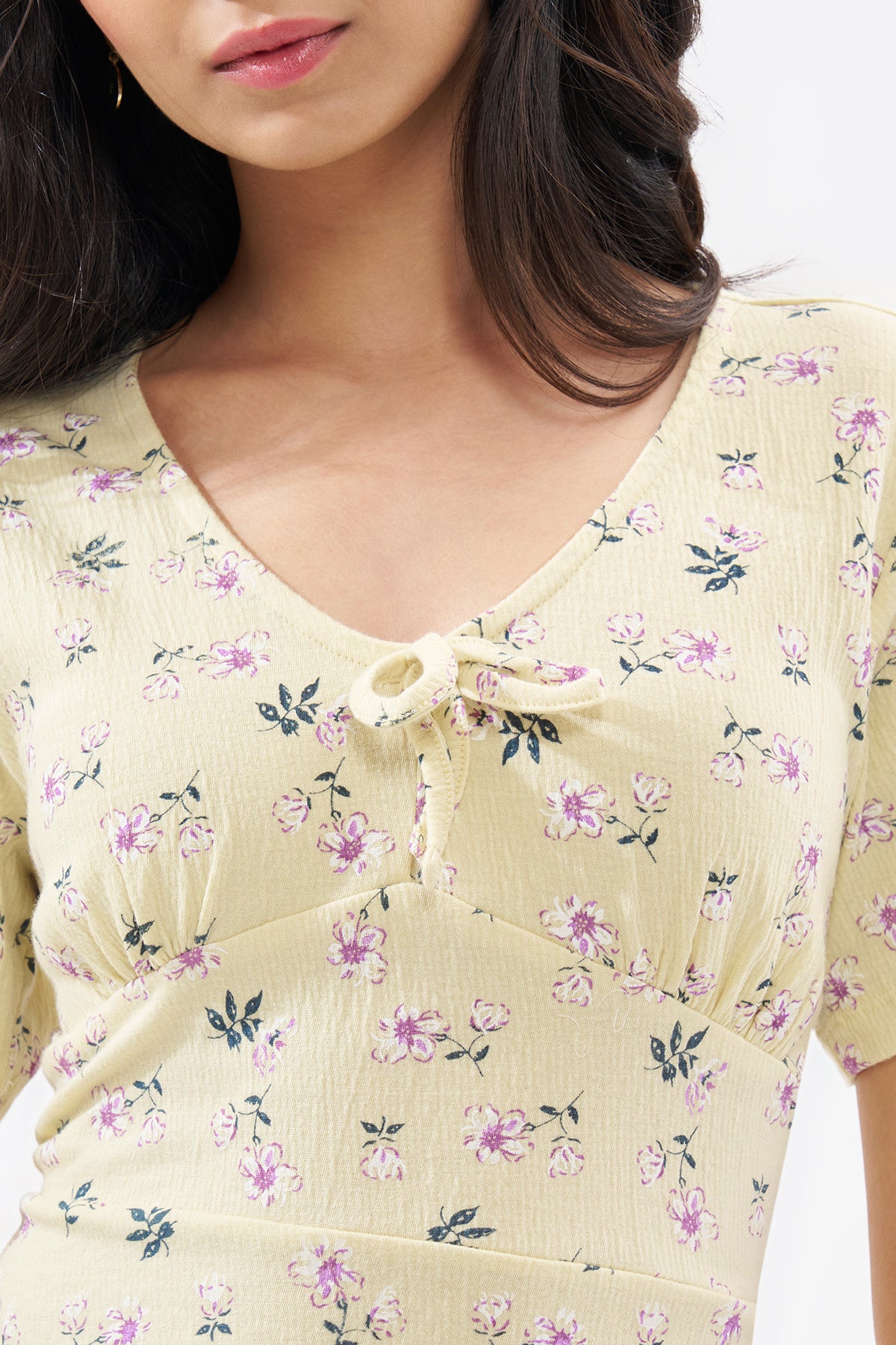 Light Yellow Floral Print Dress for Women - Image 3
