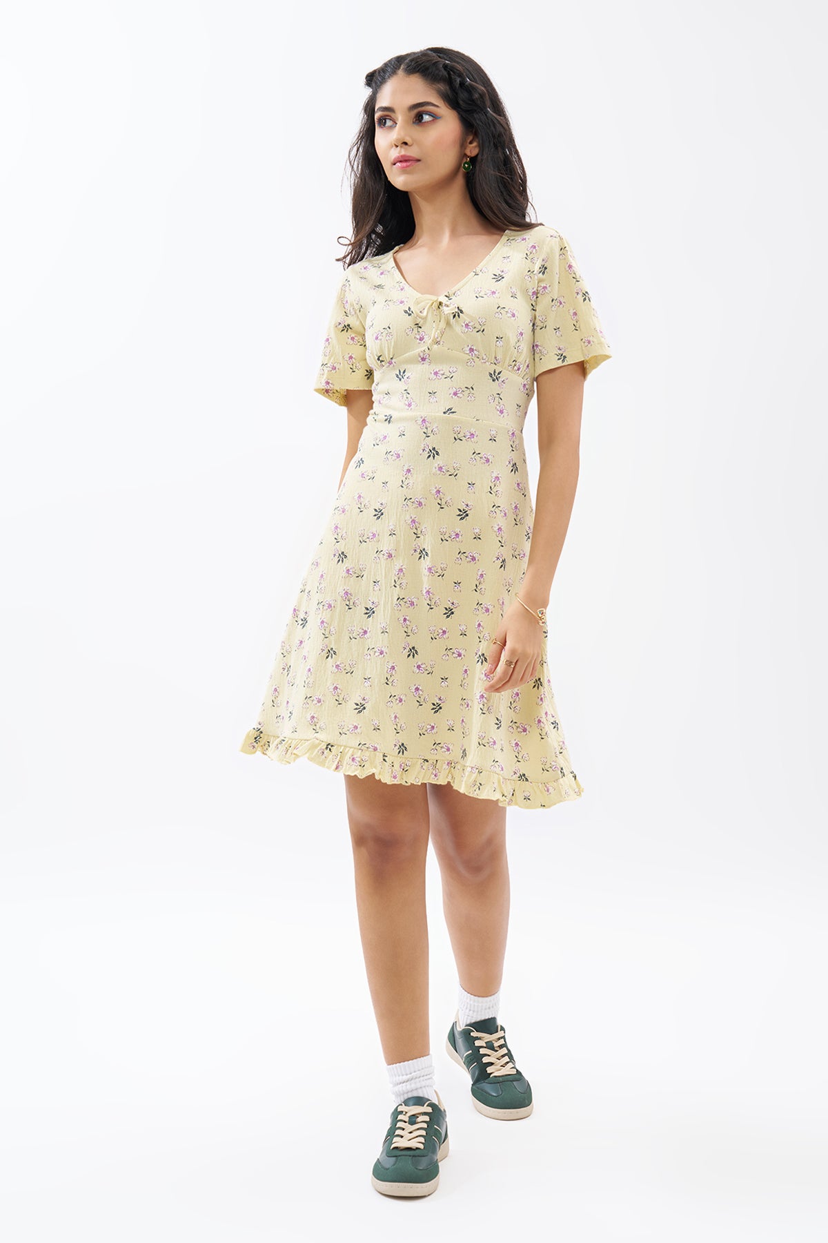 light yellow floral dress Light Yellow Floral Print Dress