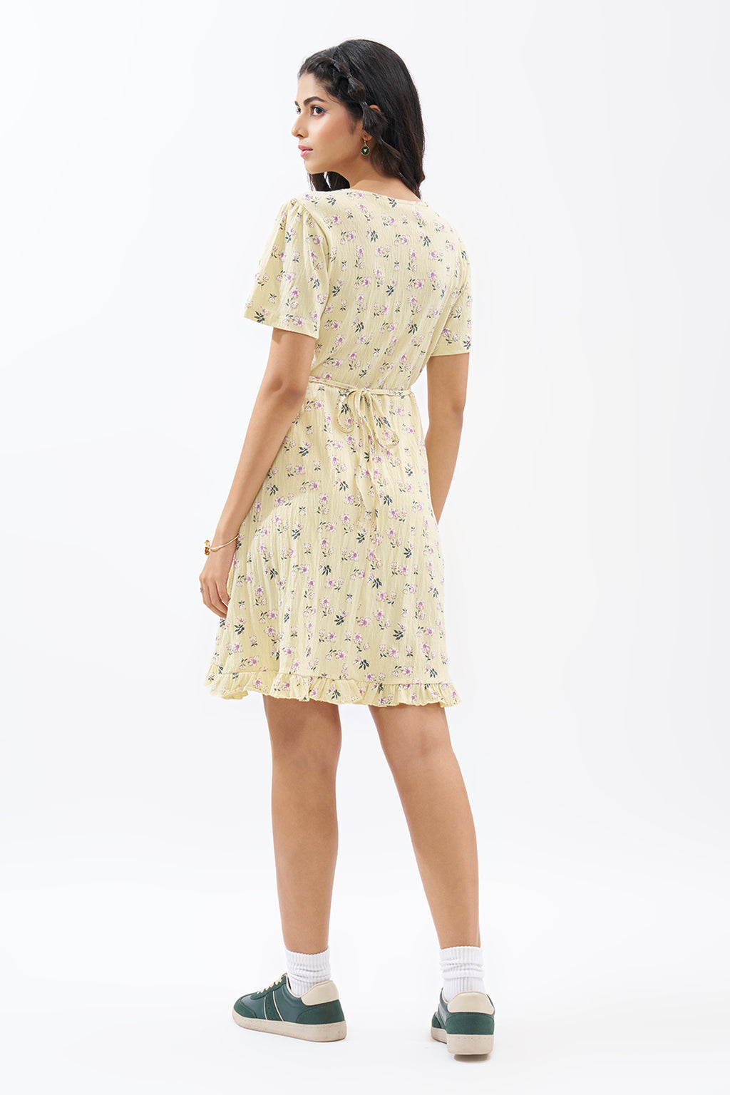 Light Yellow Floral Print Dress for Women - Image 5