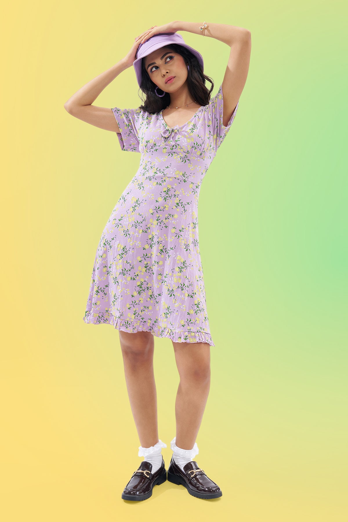 Lilac Floral Print Dress for Women - Image 1