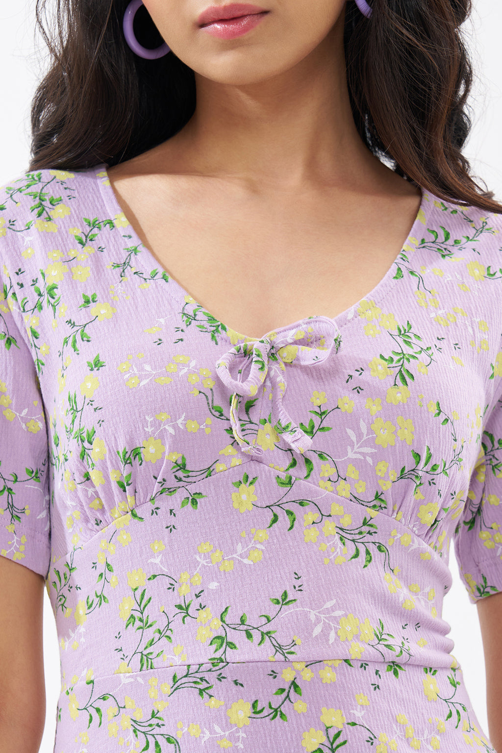 Lilac Floral Print Dress for Women - Image 3