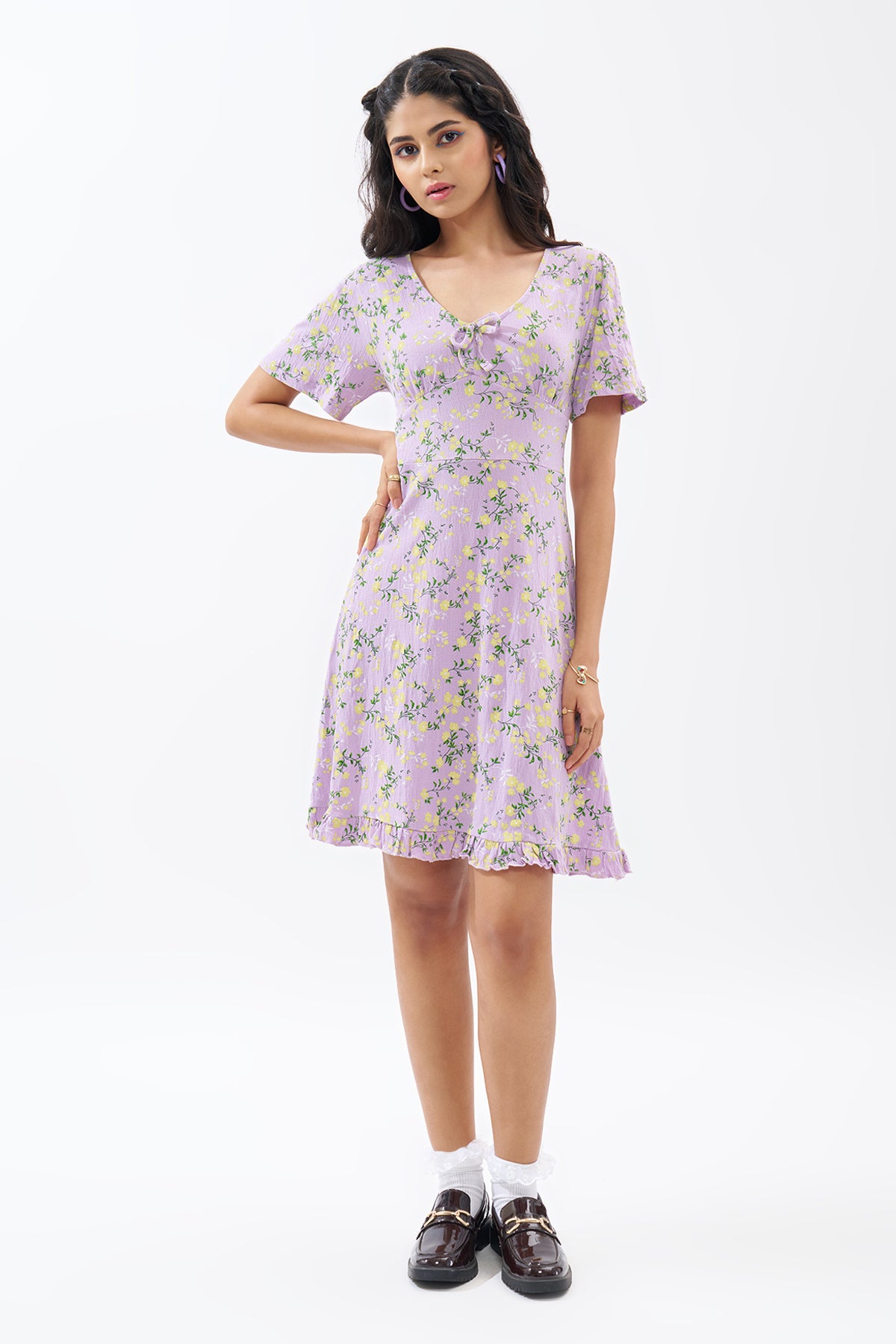 Lilac Floral Print Dress for Women - Image 2