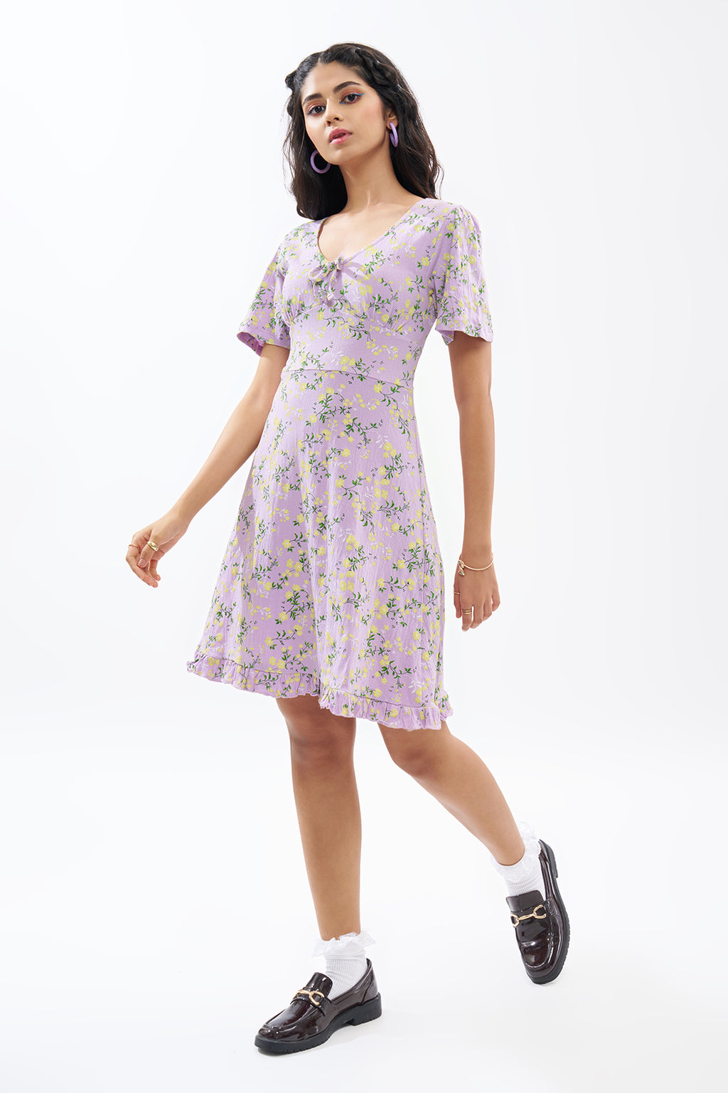 Lilac Floral Print Dress for Women - Image 4