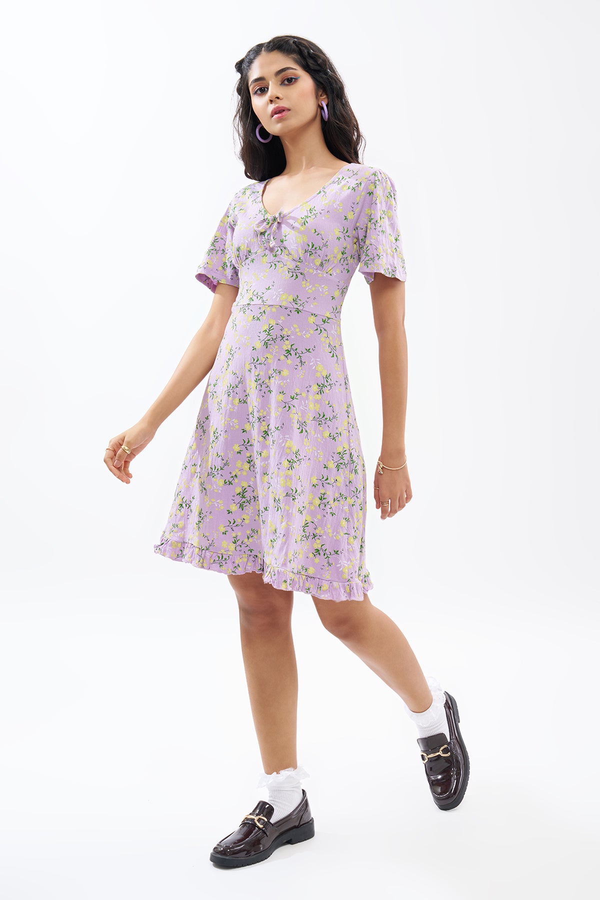 Lilac Floral Print Dress for Women - Image 4