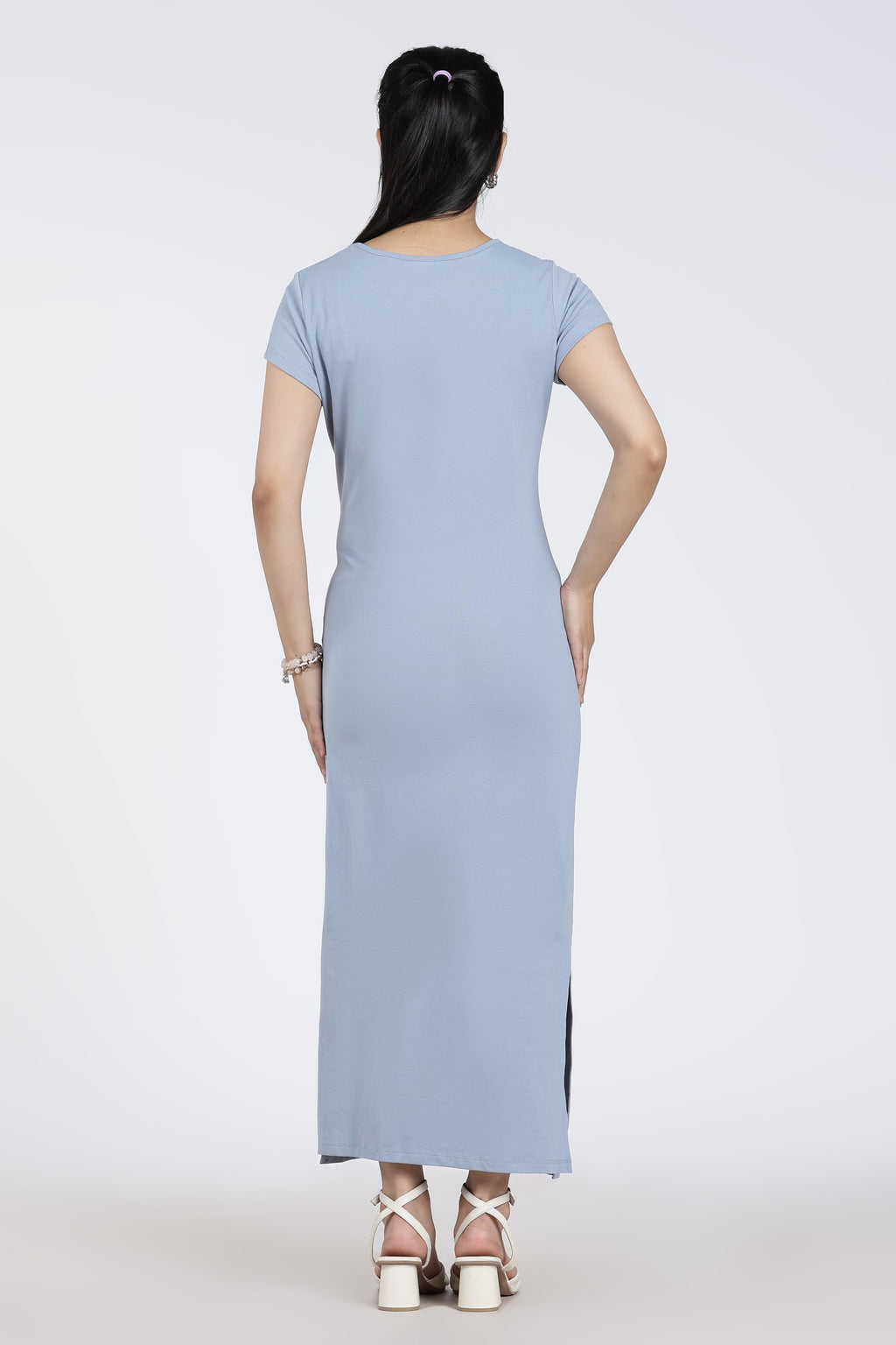 Light Blue Tied Up Regular Fit Dress for Women - Image 5