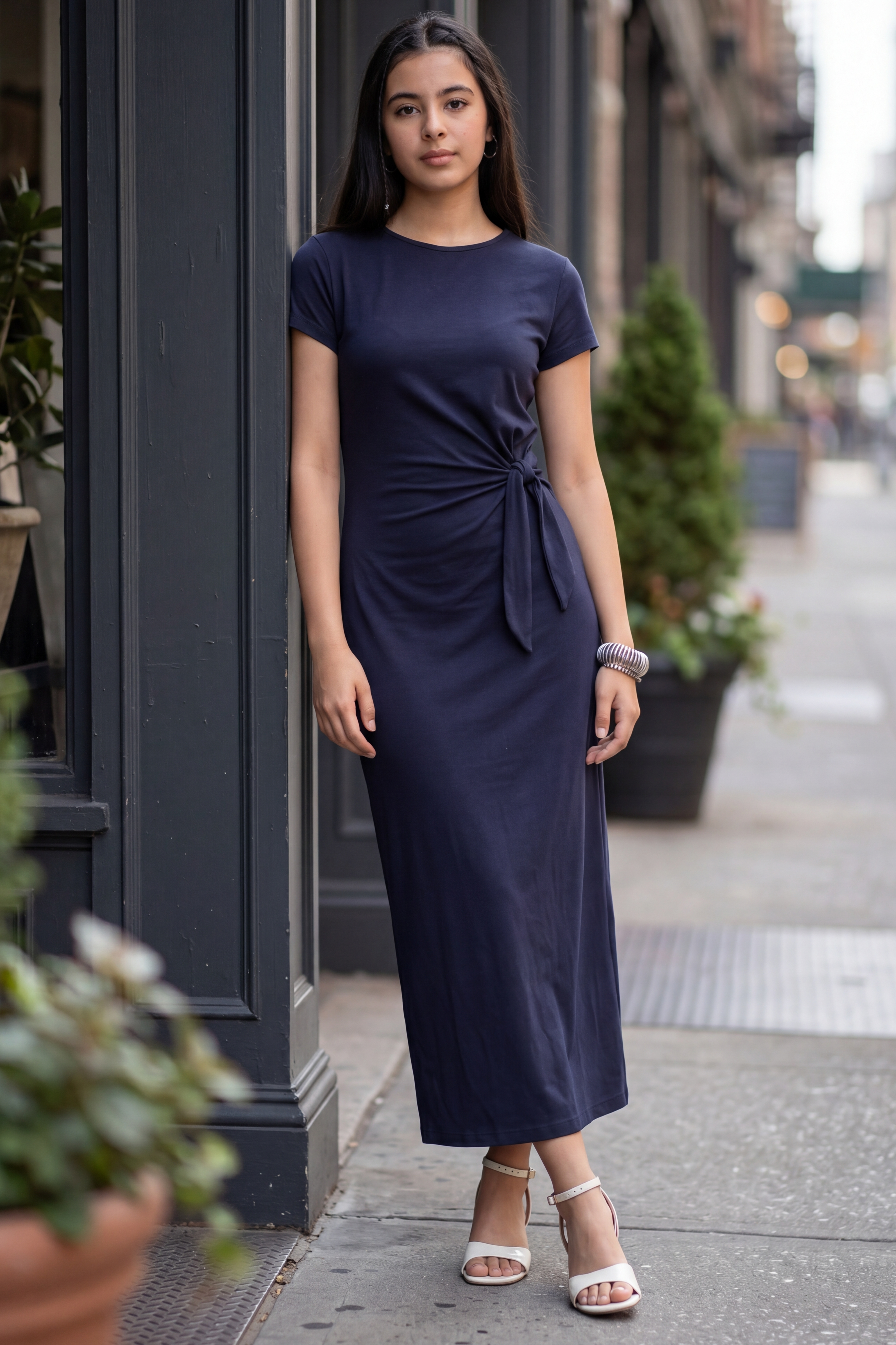 Navy Tied Up Regular Fit Dress for Women - Image 1