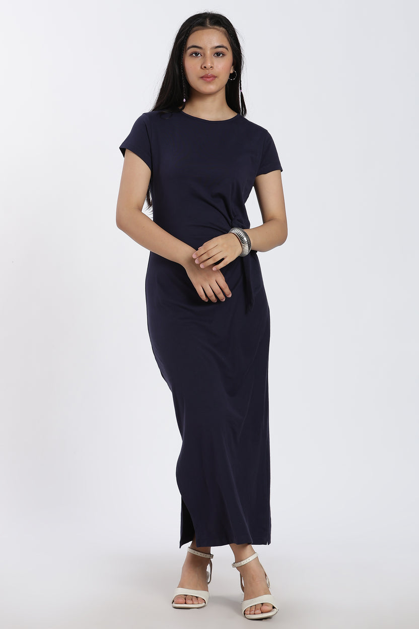 Navy Tied Up Regular Fit Dress for Women - Image 2
