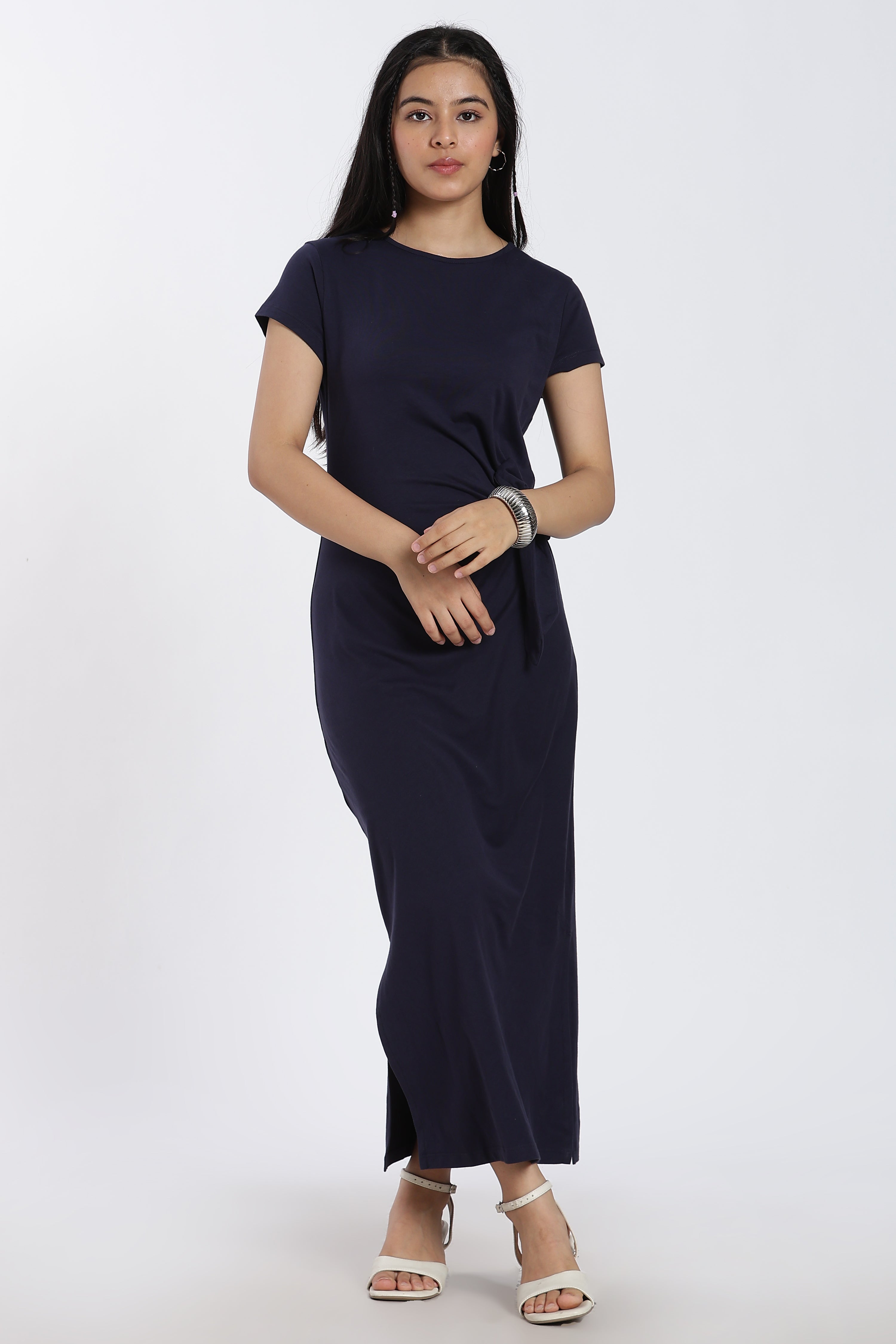 Navy Tied Up Regular Fit Dress for Women - Image 2