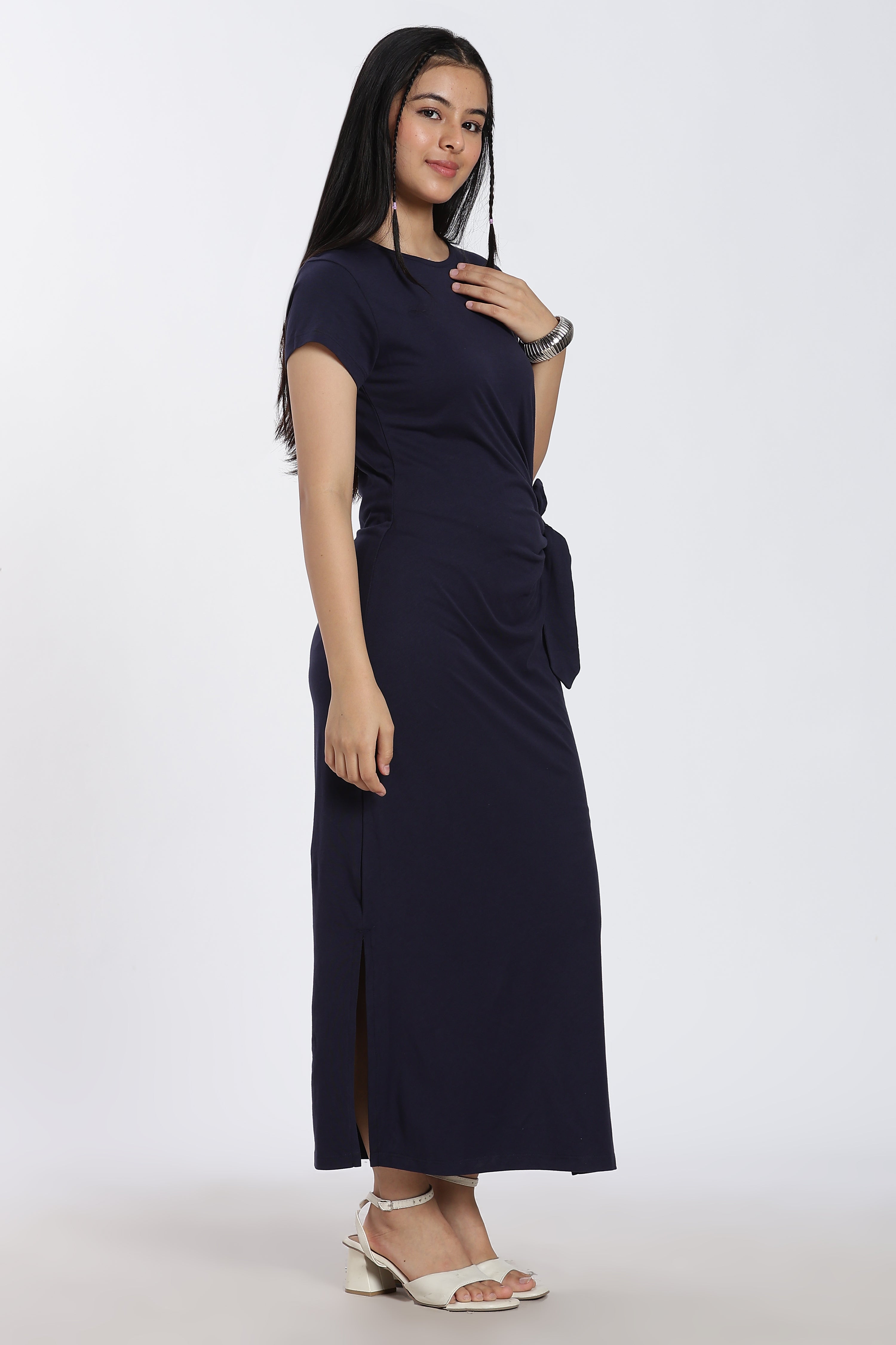Navy Tied Up Regular Fit Dress for Women - Image 4
