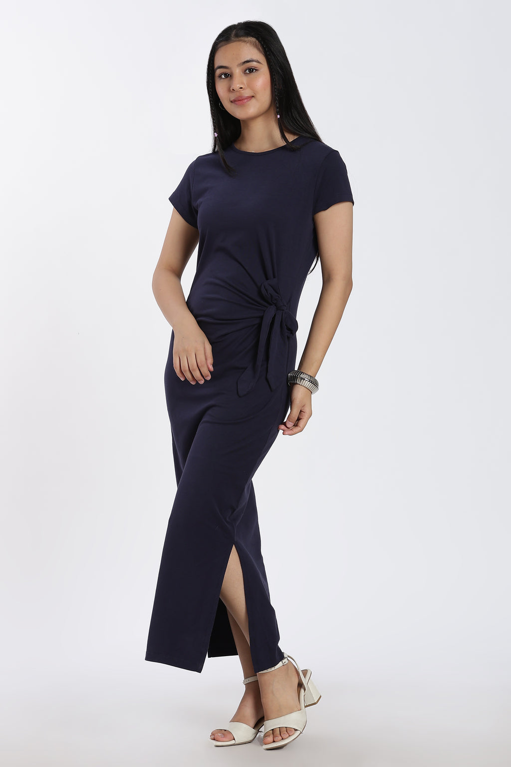 Navy Tied Up Regular Fit Dress for Women - Image 6