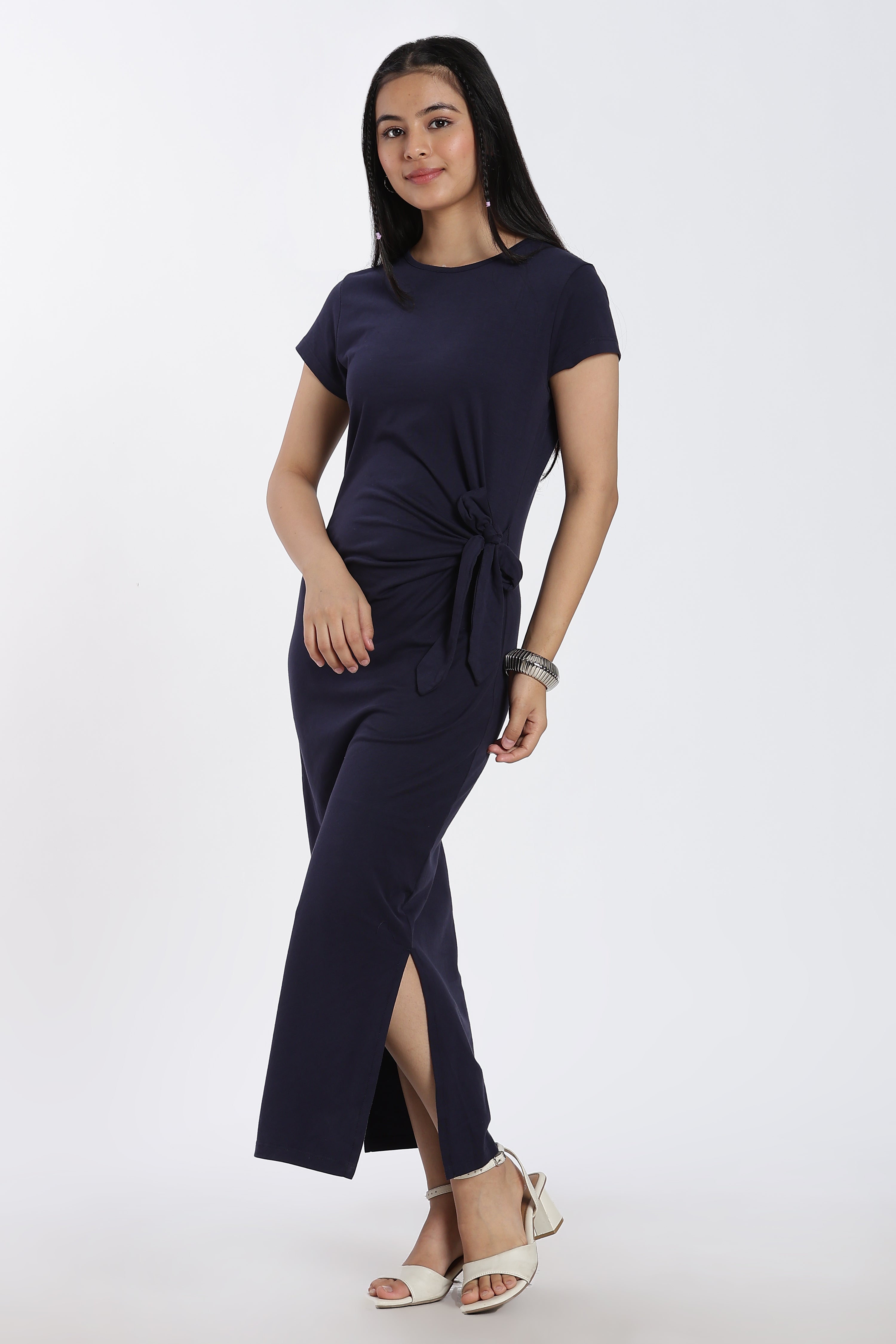 Navy Tied Up Regular Fit Dress for Women - Image 6