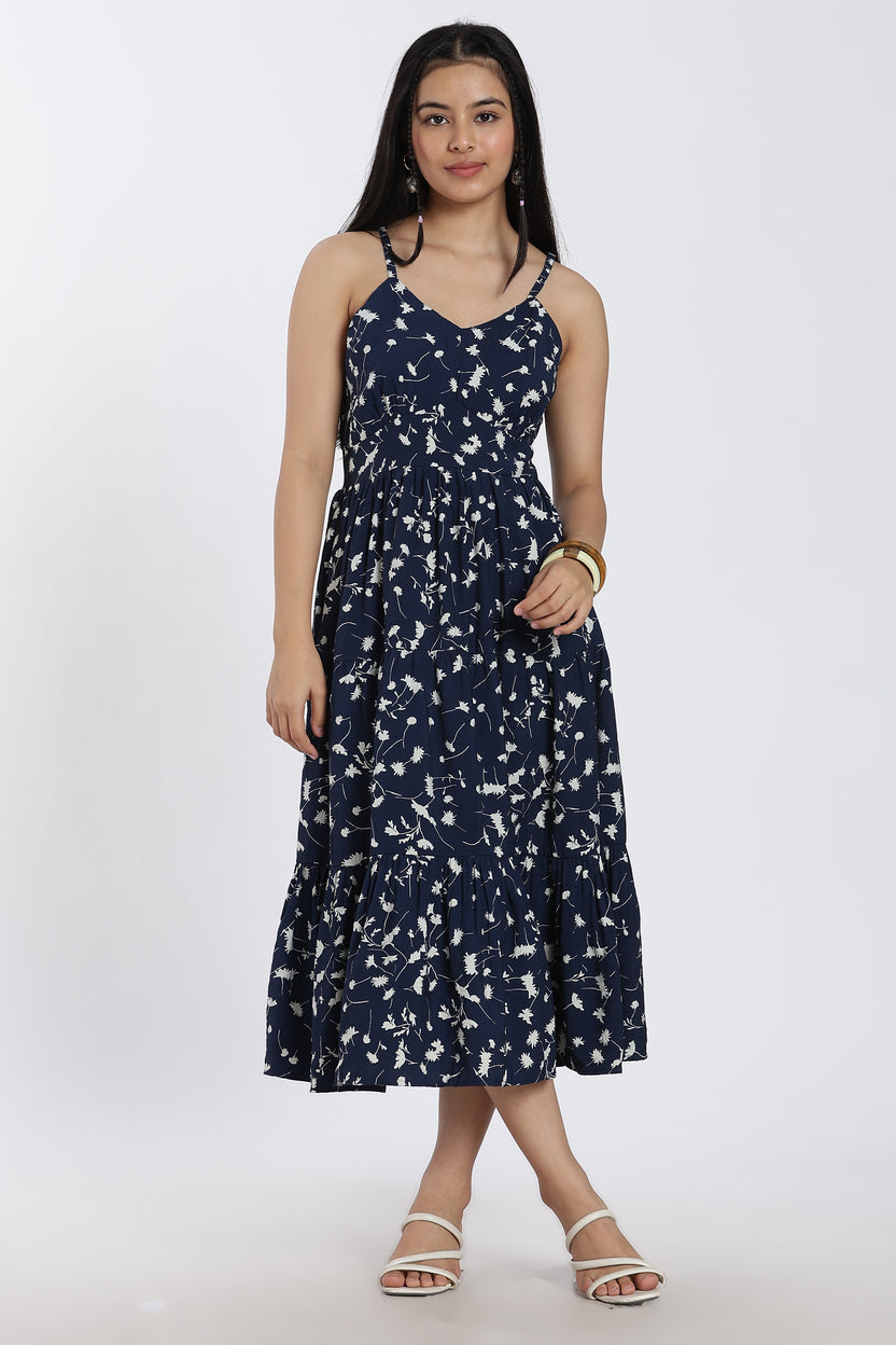 Navy Shoulder Straps Sleeves Regular Fit Dress For Women - Image 2
